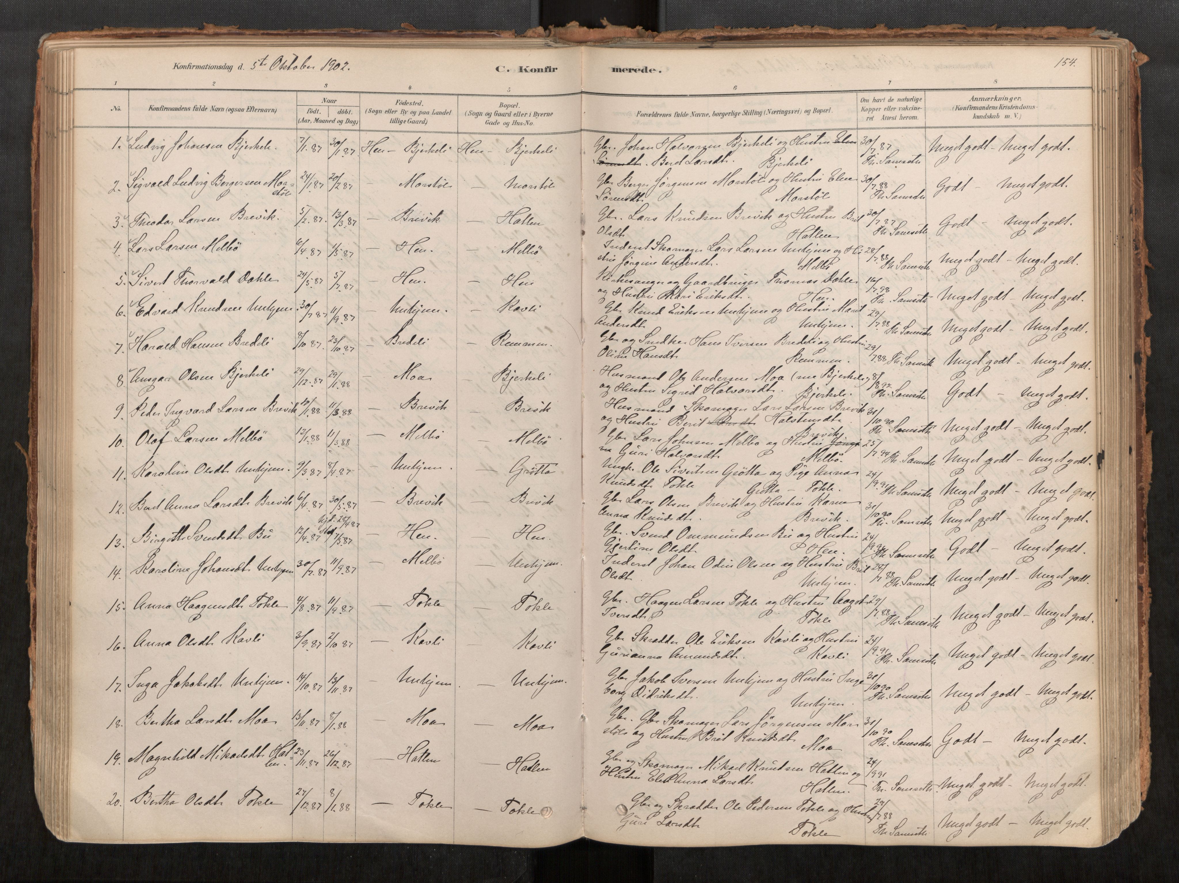 Ministerialprotokoller, klokkerbøker og fødselsregistre - Møre og Romsdal, AV/SAT-A-1454/545/L0594: Parish register (official) no. 545A03, 1878-1920, p. 154