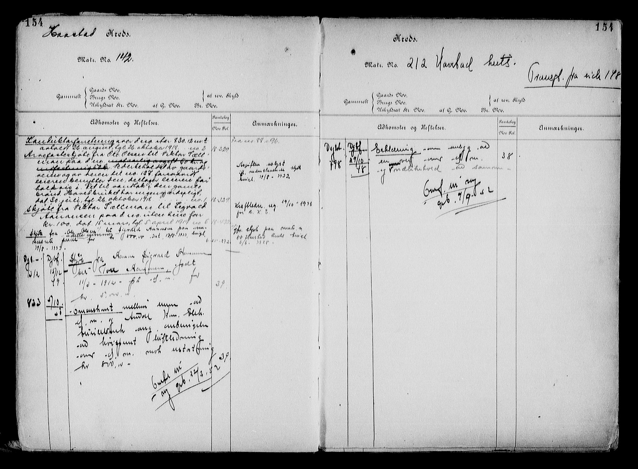 Arendal byfogd, AV/SAK-1222-0001/G/Ga/L0015: Mortgage register no. 13, 1860-1960, p. 154