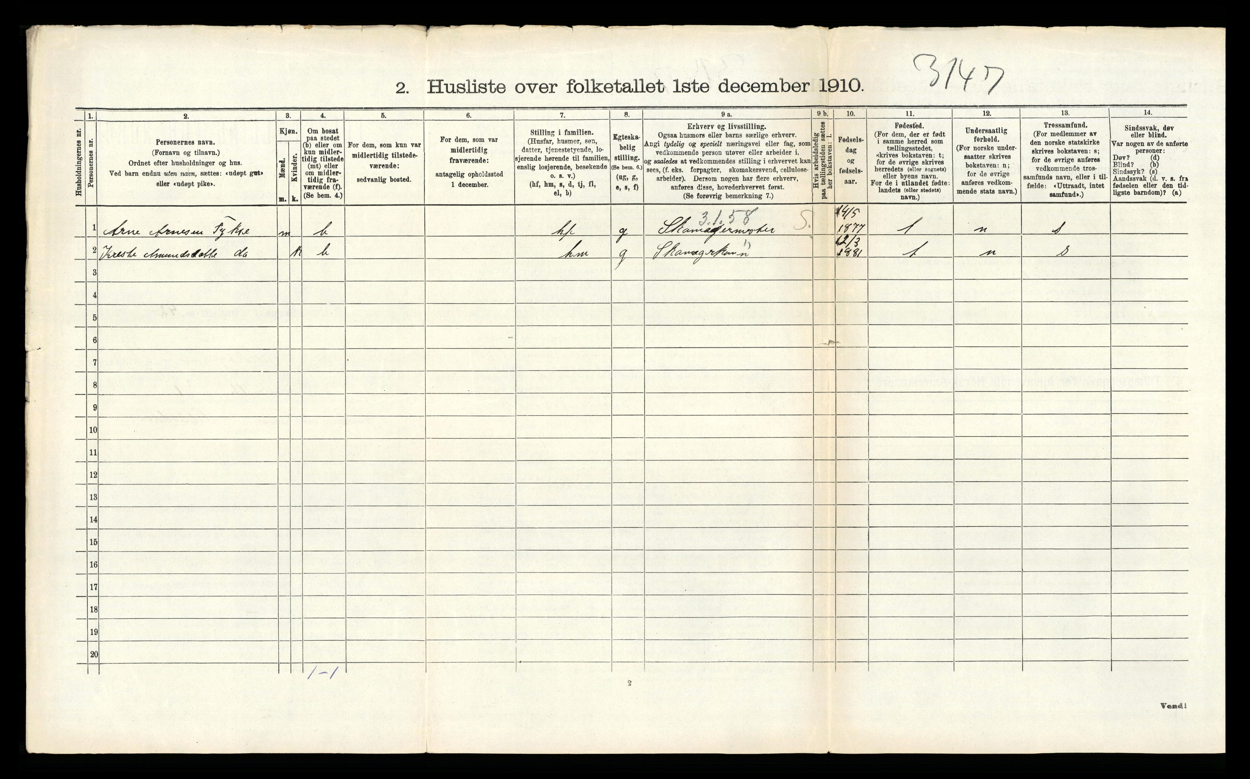 RA, 1910 census for Kvam, 1910, p. 1190