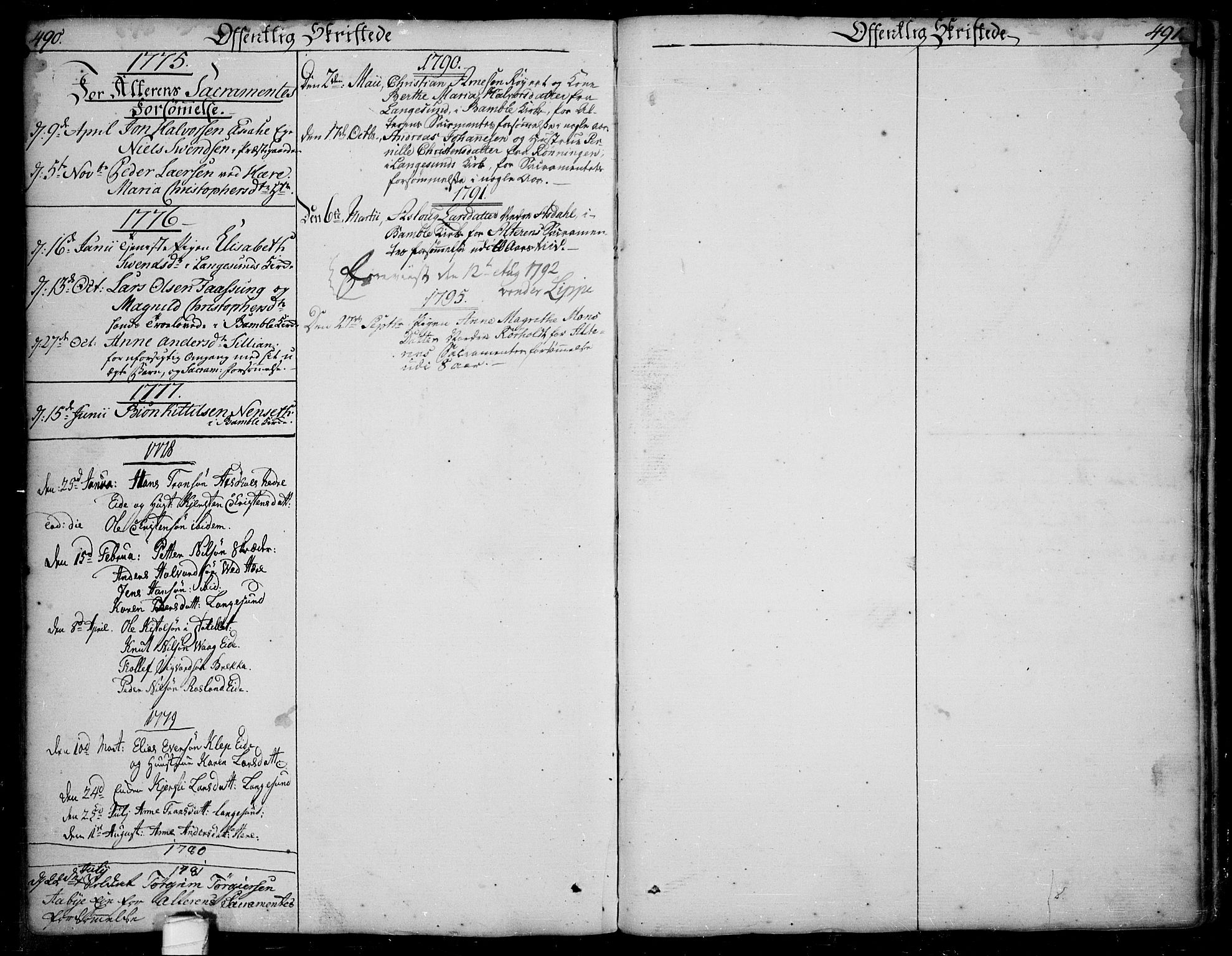 Bamble kirkebøker, SAKO/A-253/F/Fa/L0002: Parish register (official) no. I 2, 1775-1814, p. 490-491
