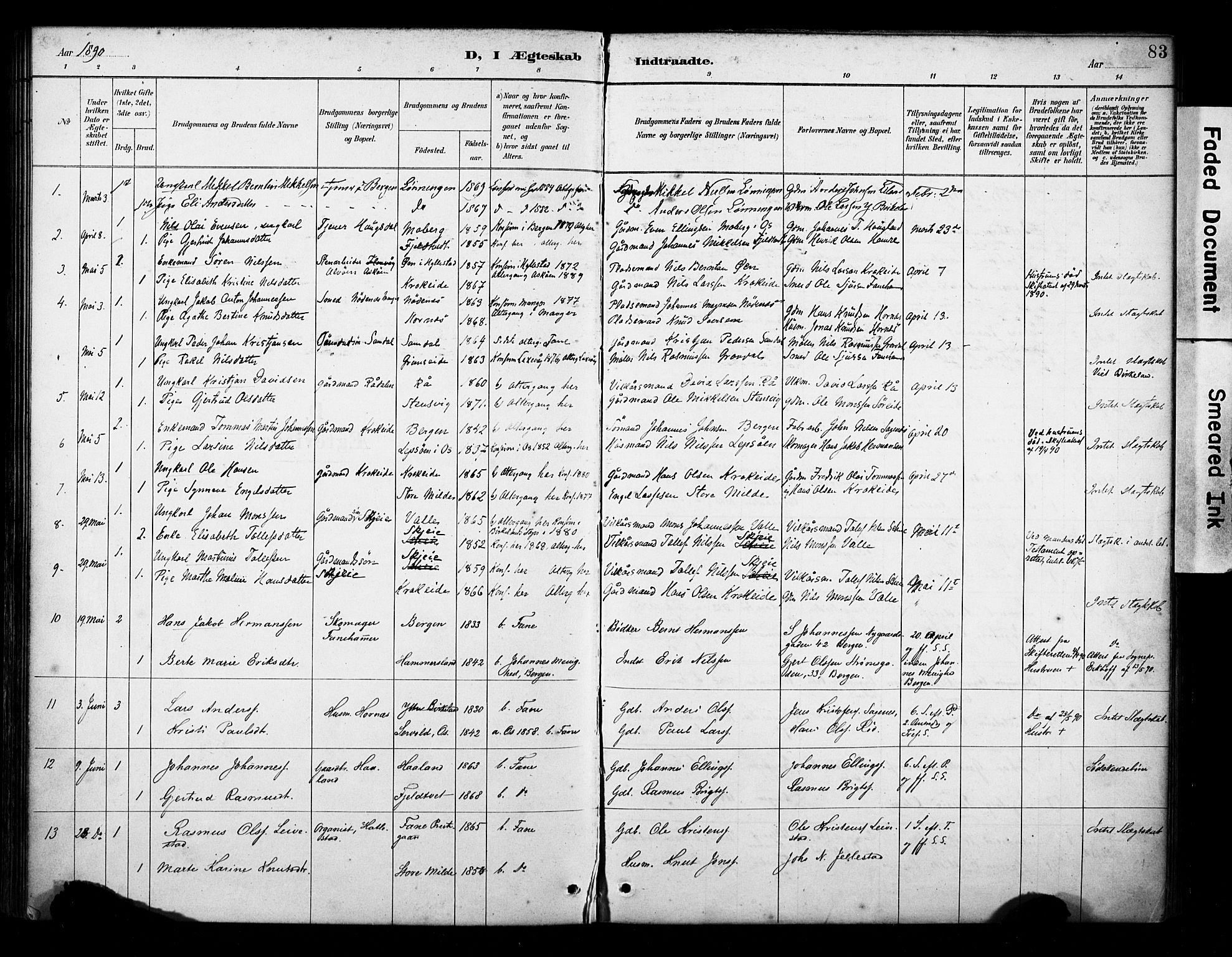 Fana Sokneprestembete, SAB/A-75101/H/Haa/Haab/L0002: Parish register (official) no. B 2, 1890-1897, p. 83