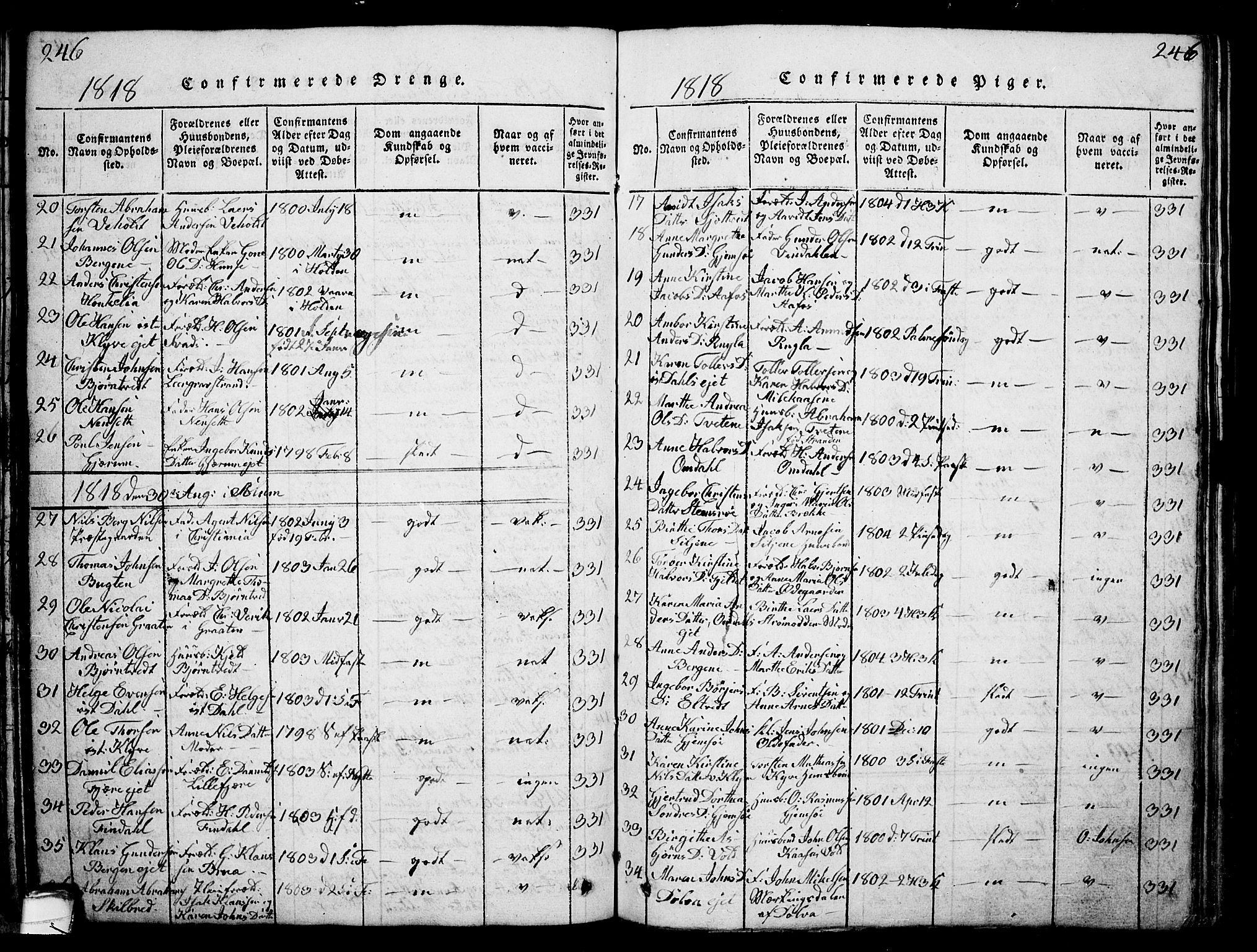 Solum kirkebøker, SAKO/A-306/G/Ga/L0001: Parish register (copy) no. I 1, 1814-1833, p. 246