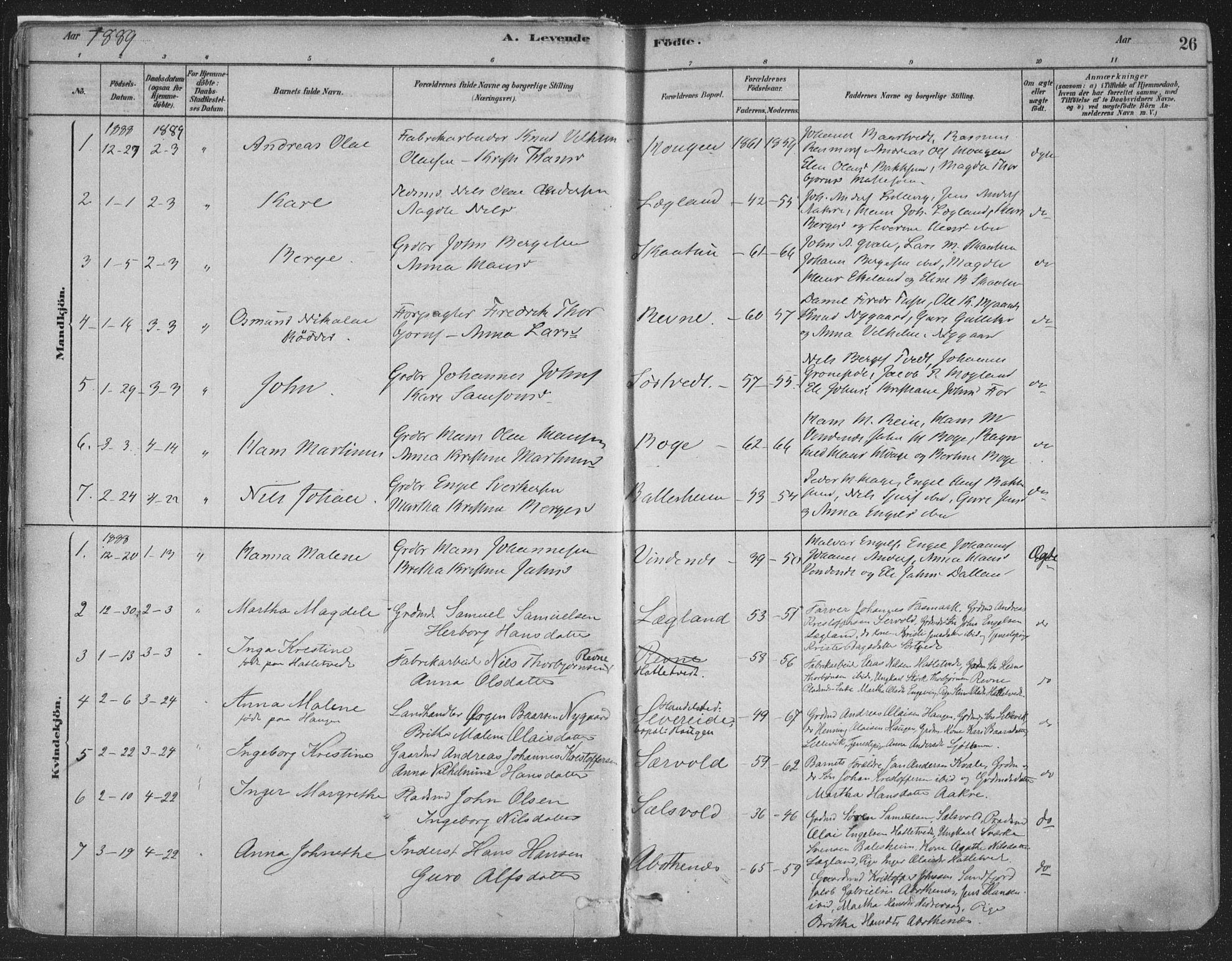 Fusa sokneprestembete, SAB/A-75401/H/Haa: Parish register (official) no. D 1, 1880-1938, p. 26