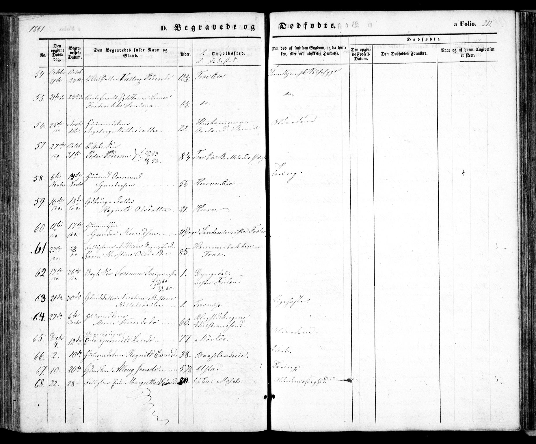 Froland sokneprestkontor, AV/SAK-1111-0013/F/Fa/L0002: Parish register (official) no. A 2, 1845-1863, p. 211