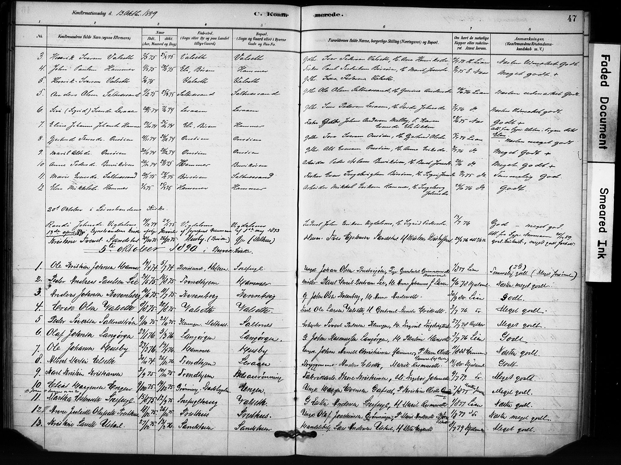 Ministerialprotokoller, klokkerbøker og fødselsregistre - Sør-Trøndelag, SAT/A-1456/666/L0786: Parish register (official) no. 666A04, 1878-1895, p. 47