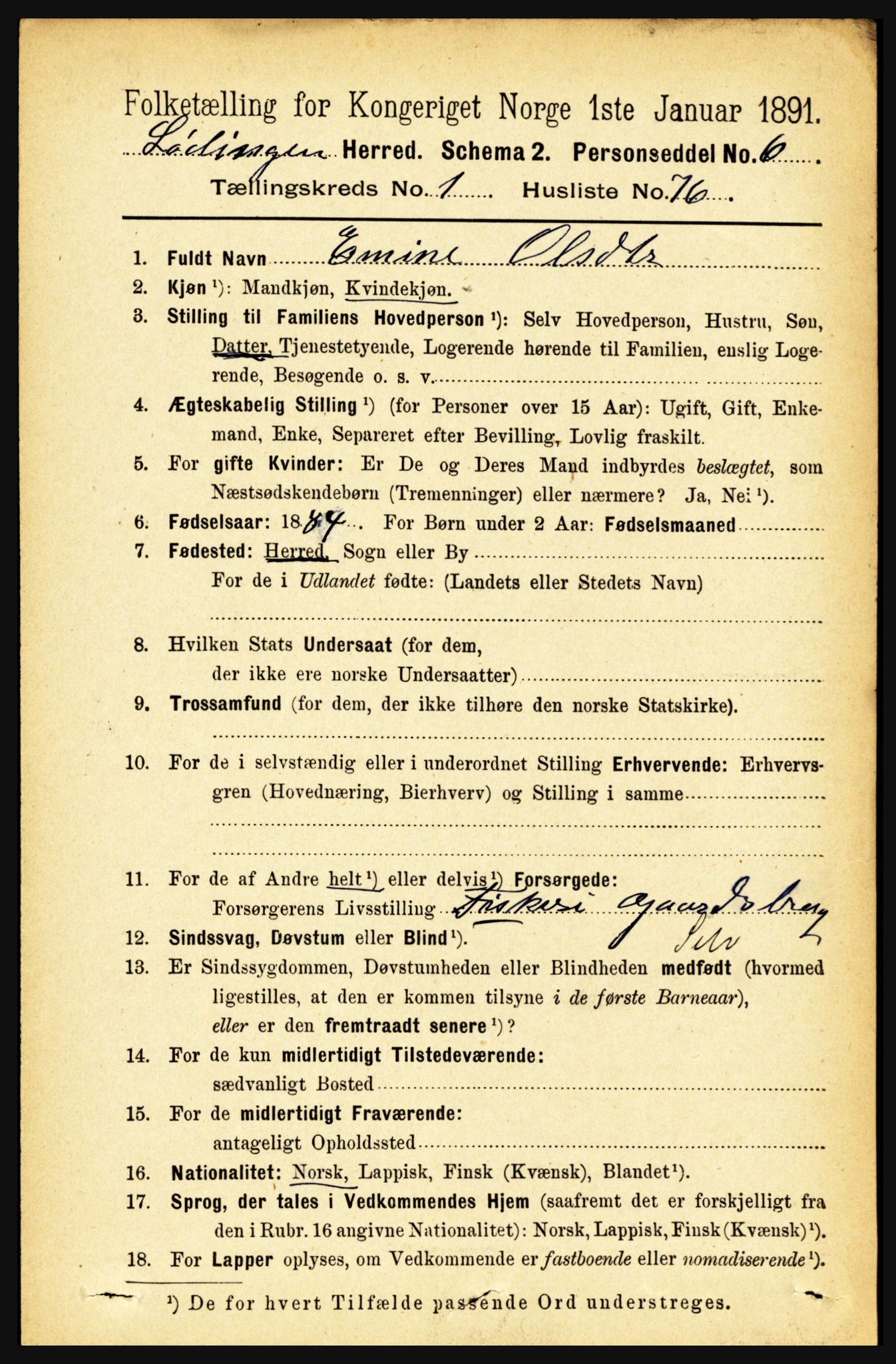 RA, 1891 census for 1851 Lødingen, 1891, p. 638