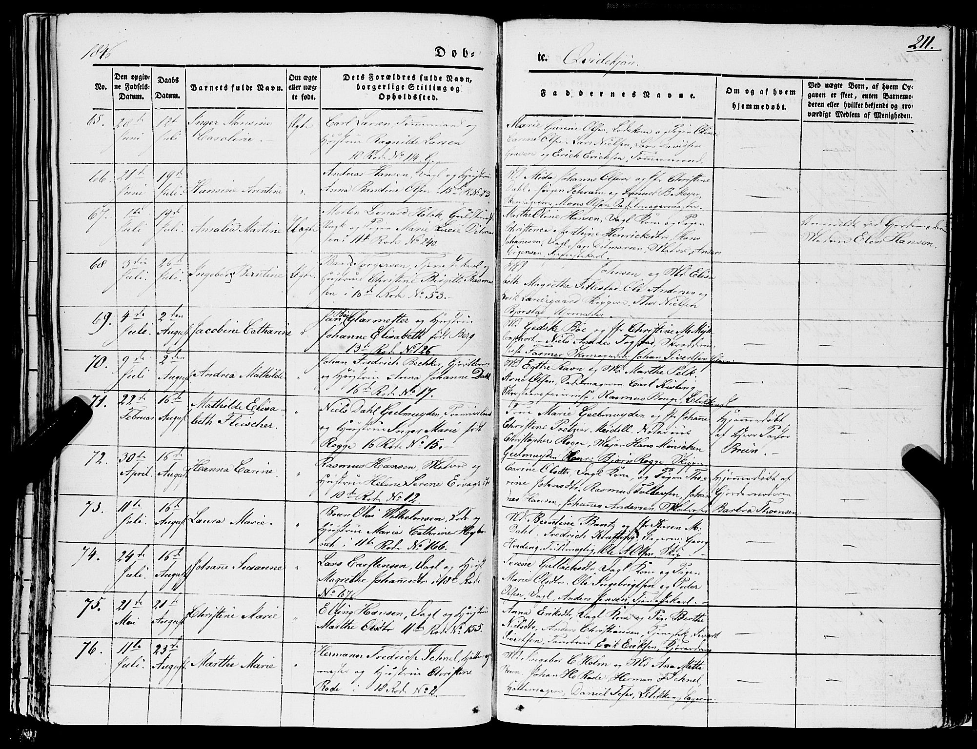 Domkirken sokneprestembete, AV/SAB-A-74801/H/Haa/L0019: Parish register (official) no. B 2, 1841-1851, p. 211