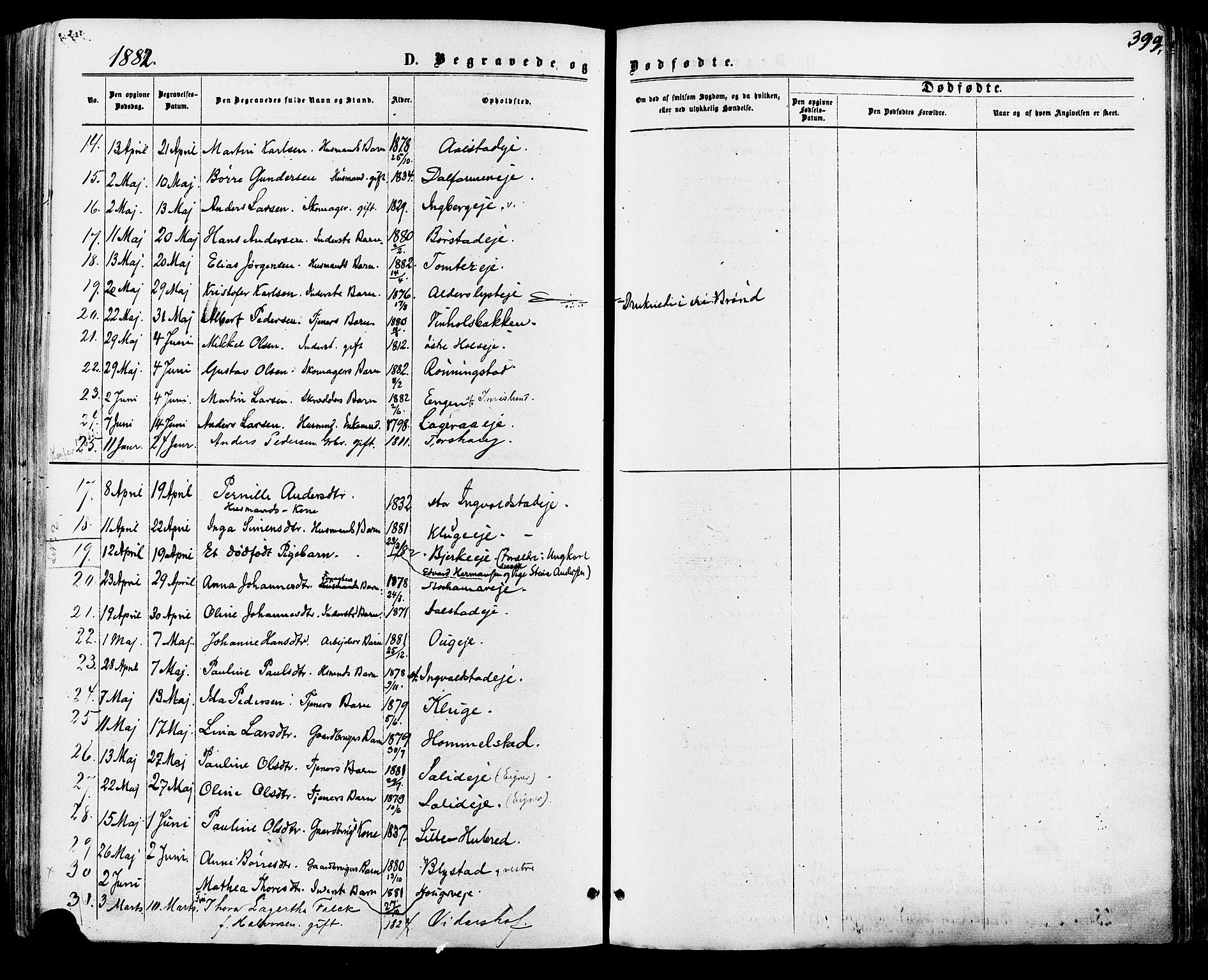 Vang prestekontor, Hedmark, SAH/PREST-008/H/Ha/Haa/L0015: Parish register (official) no. 15, 1871-1885, p. 399