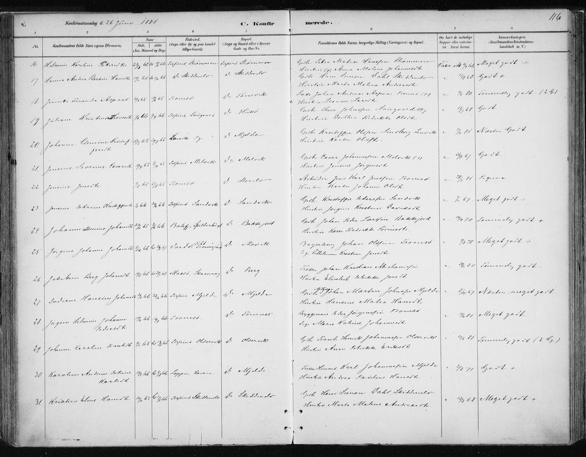 Tromsøysund sokneprestkontor, AV/SATØ-S-1304/G/Ga/L0004kirke: Parish register (official) no. 4, 1880-1888, p. 116