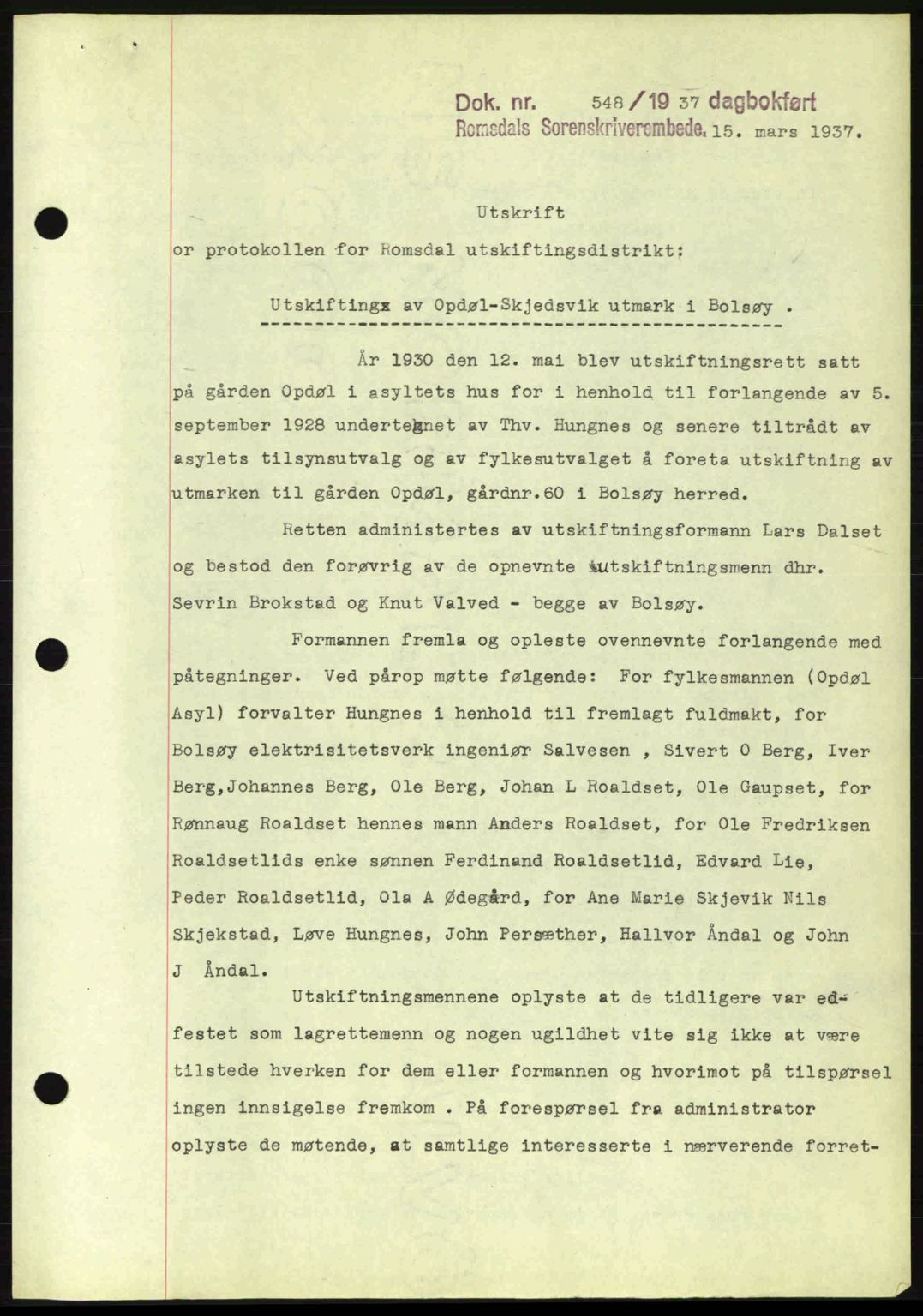 Romsdal sorenskriveri, SAT/A-4149/1/2/2C: Mortgage book no. A2, 1936-1937, Diary no: : 548/1937