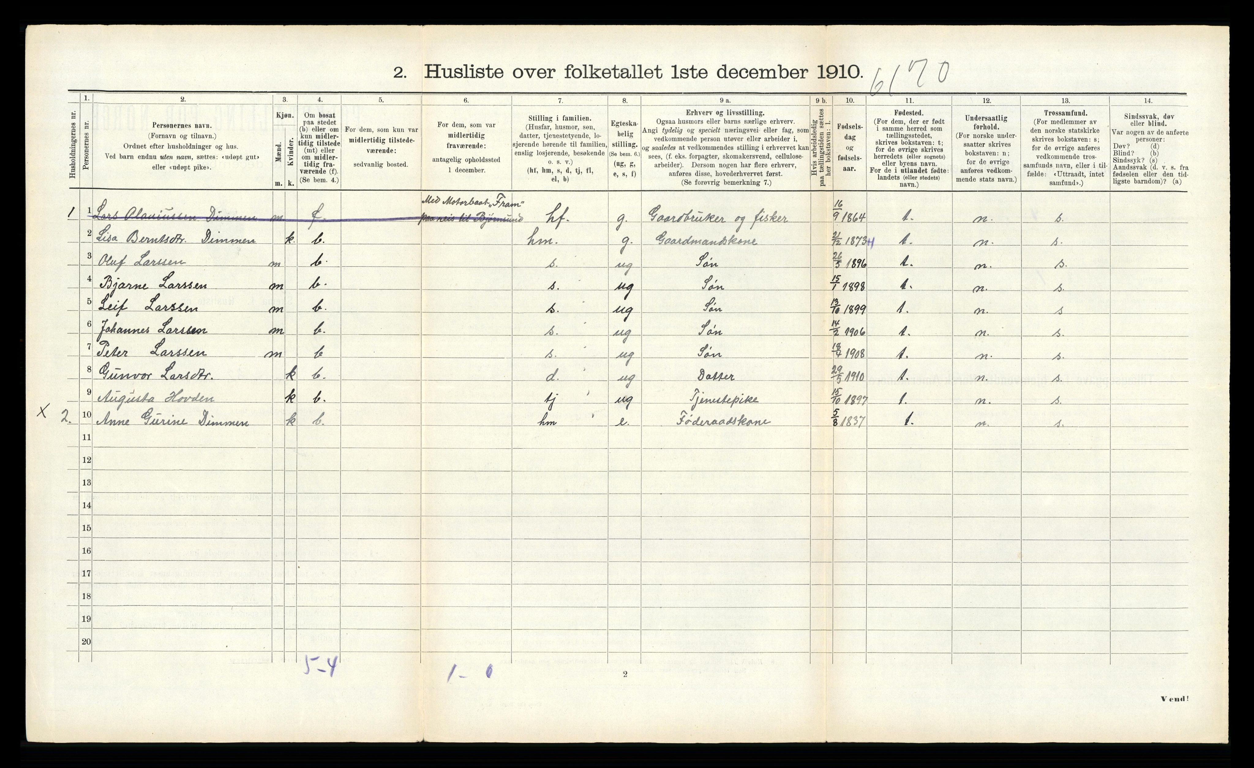 RA, 1910 census for Ulstein, 1910, p. 453