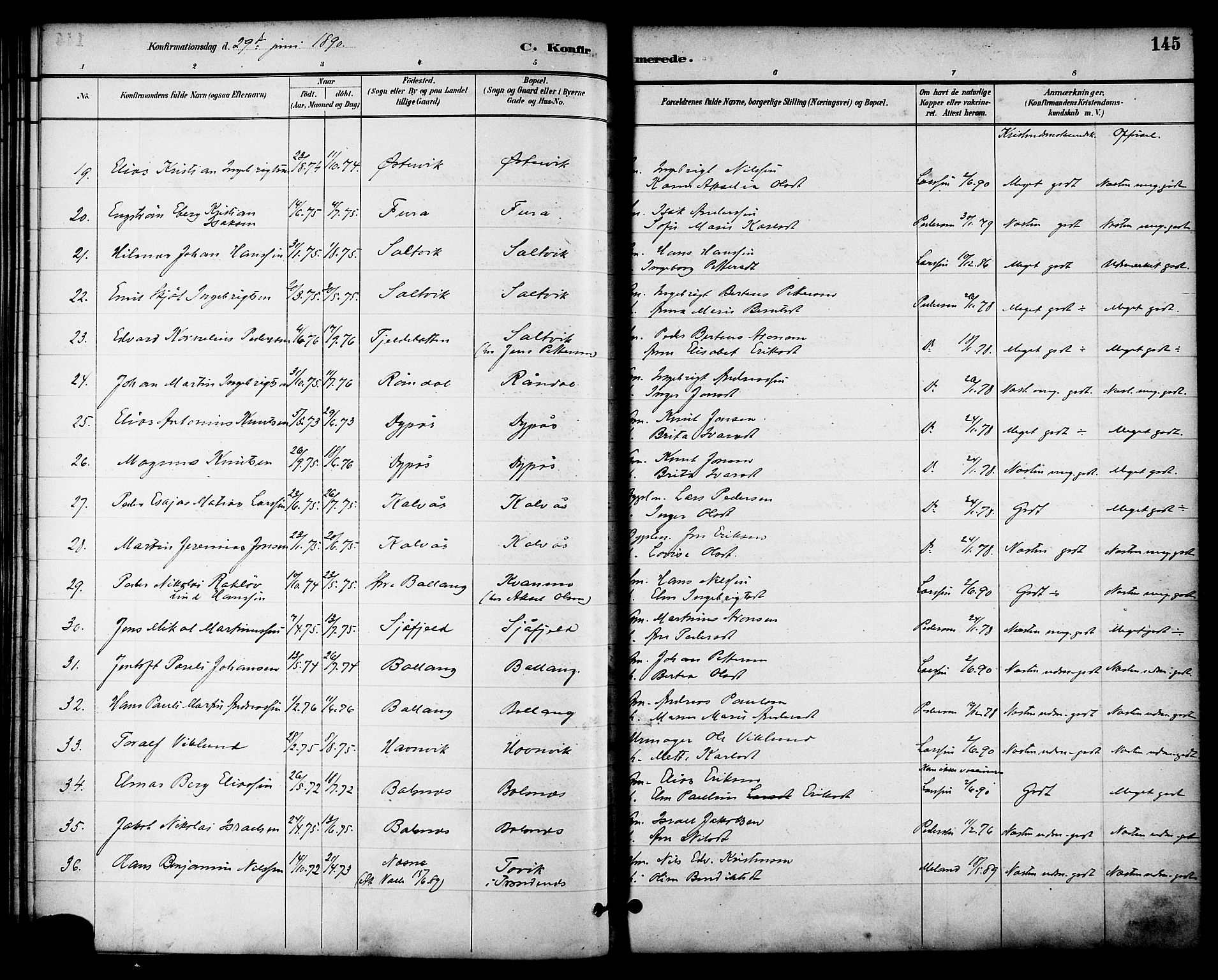 Ministerialprotokoller, klokkerbøker og fødselsregistre - Nordland, AV/SAT-A-1459/863/L0898: Parish register (official) no. 863A10, 1886-1897, p. 145