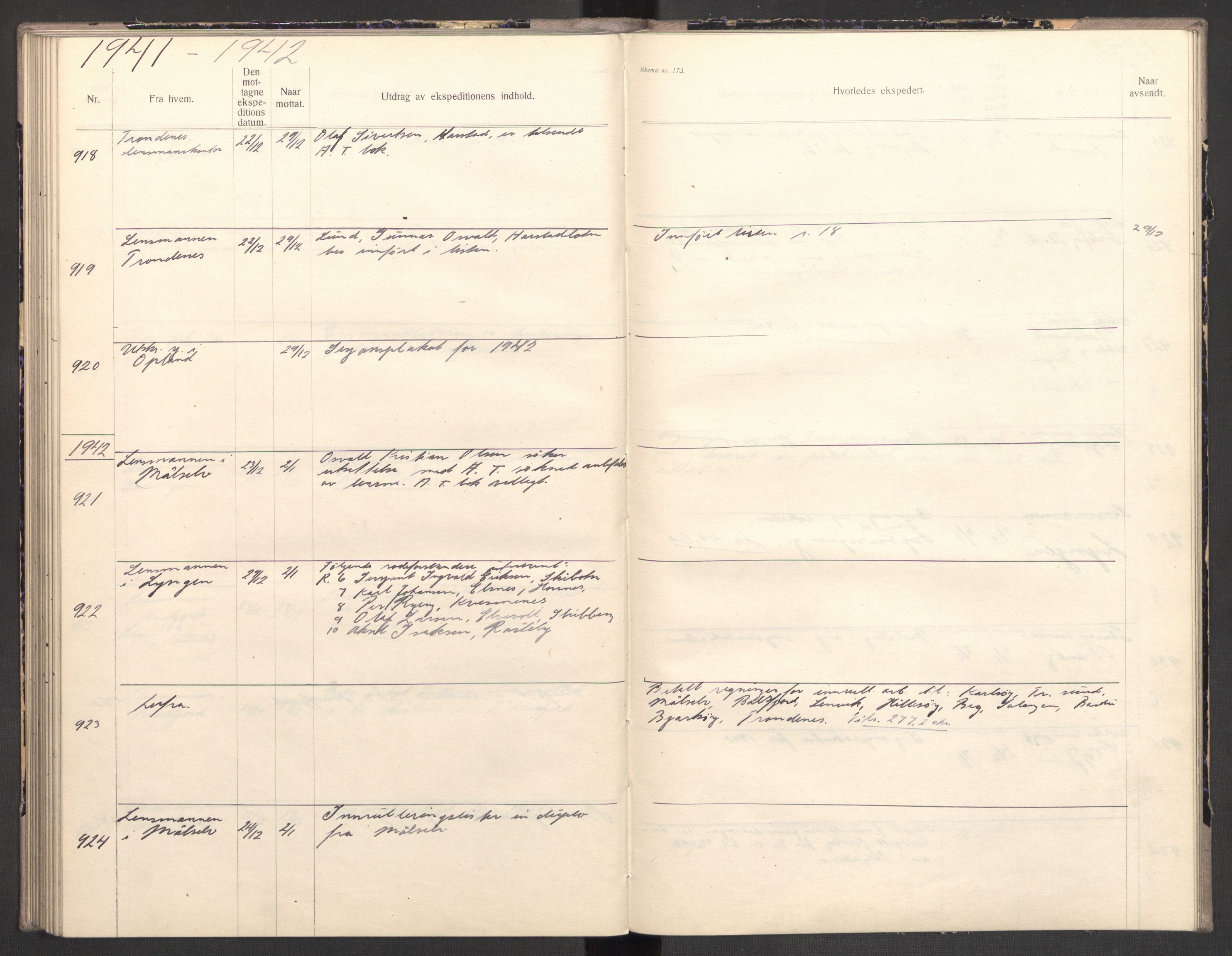 Norges arbeidstjeneste, AV/RA-S-5014/C/Ca/L0001: Journal for utskrivning Nordland og Troms, 1940-1942, p. 147