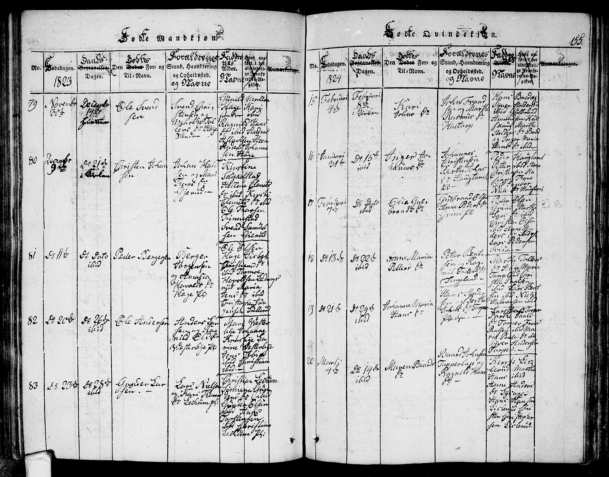 Eidsberg prestekontor Kirkebøker, AV/SAO-A-10905/G/Ga/L0001: Parish register (copy) no. I 1, 1814-1831, p. 155