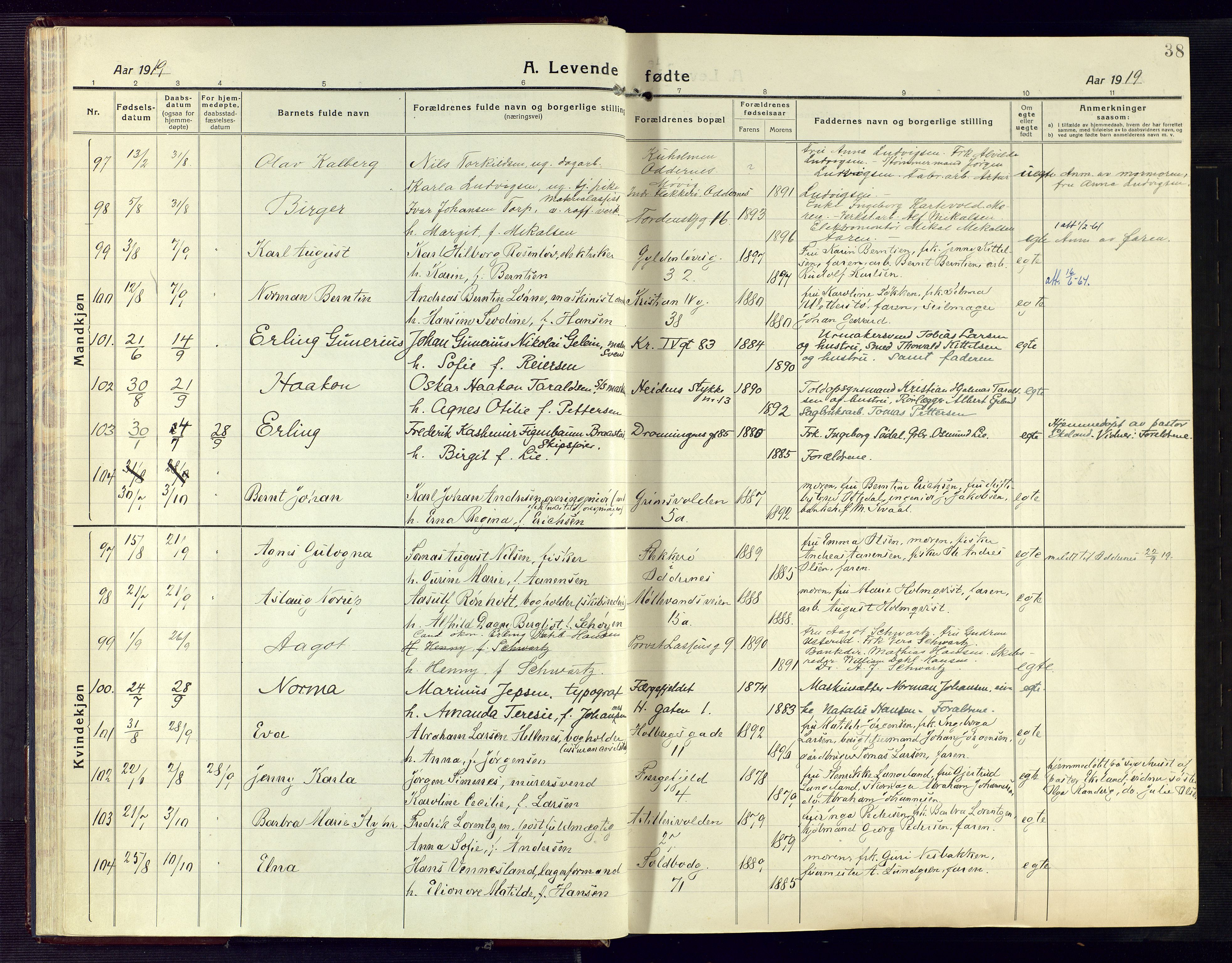 Kristiansand domprosti, SAK/1112-0006/F/Fa/L0024: Parish register (official) no. A 23, 1918-1928, p. 38