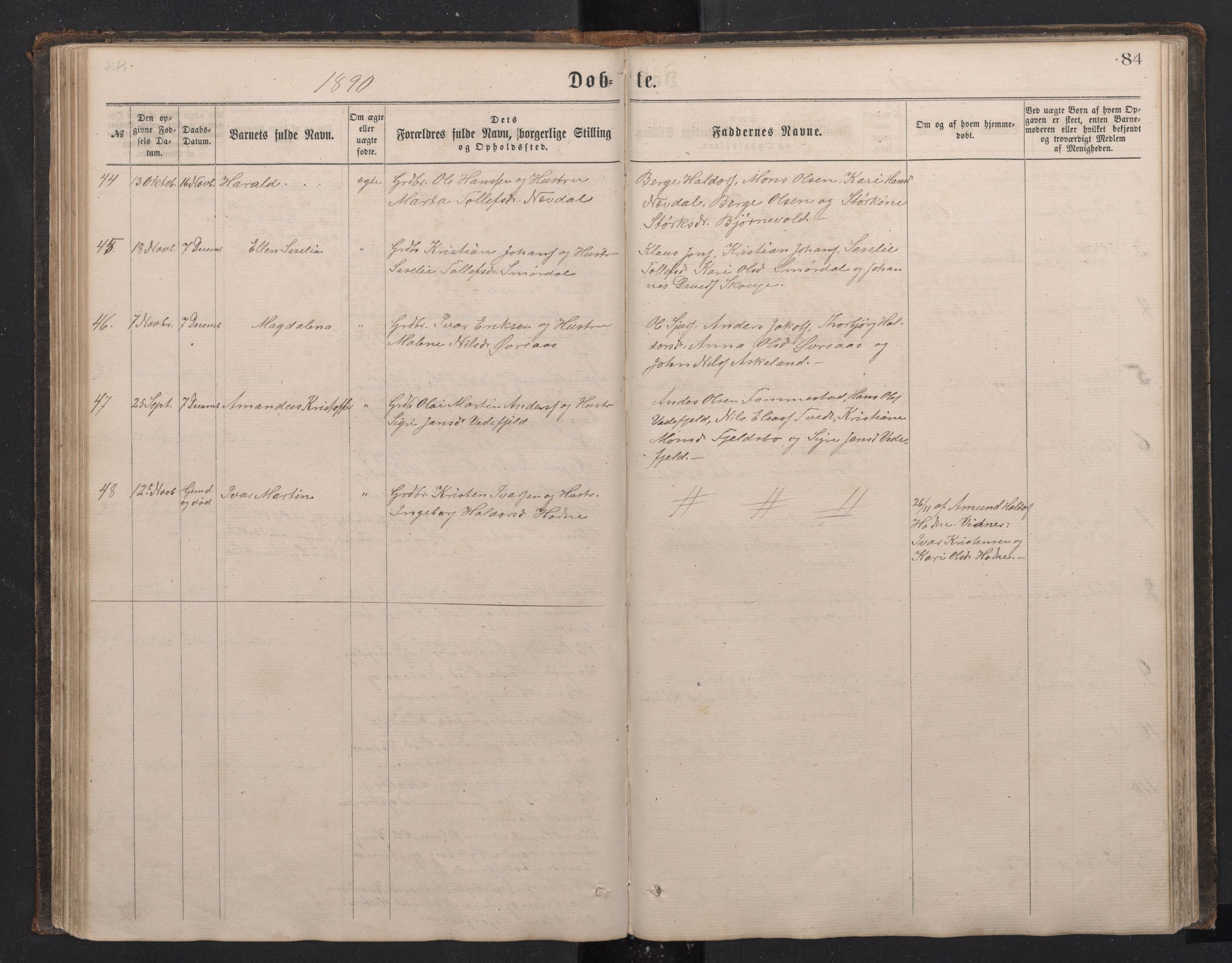 Lindås Sokneprestembete, SAB/A-76701/H/Hab: Parish register (copy) no. E 2, 1867-1892, p. 83b-84a
