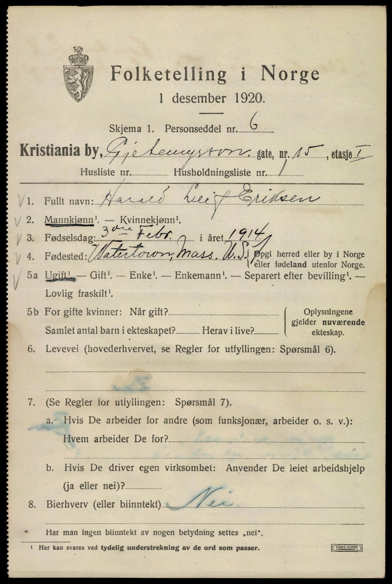 SAO, 1920 census for Kristiania, 1920, p. 248529