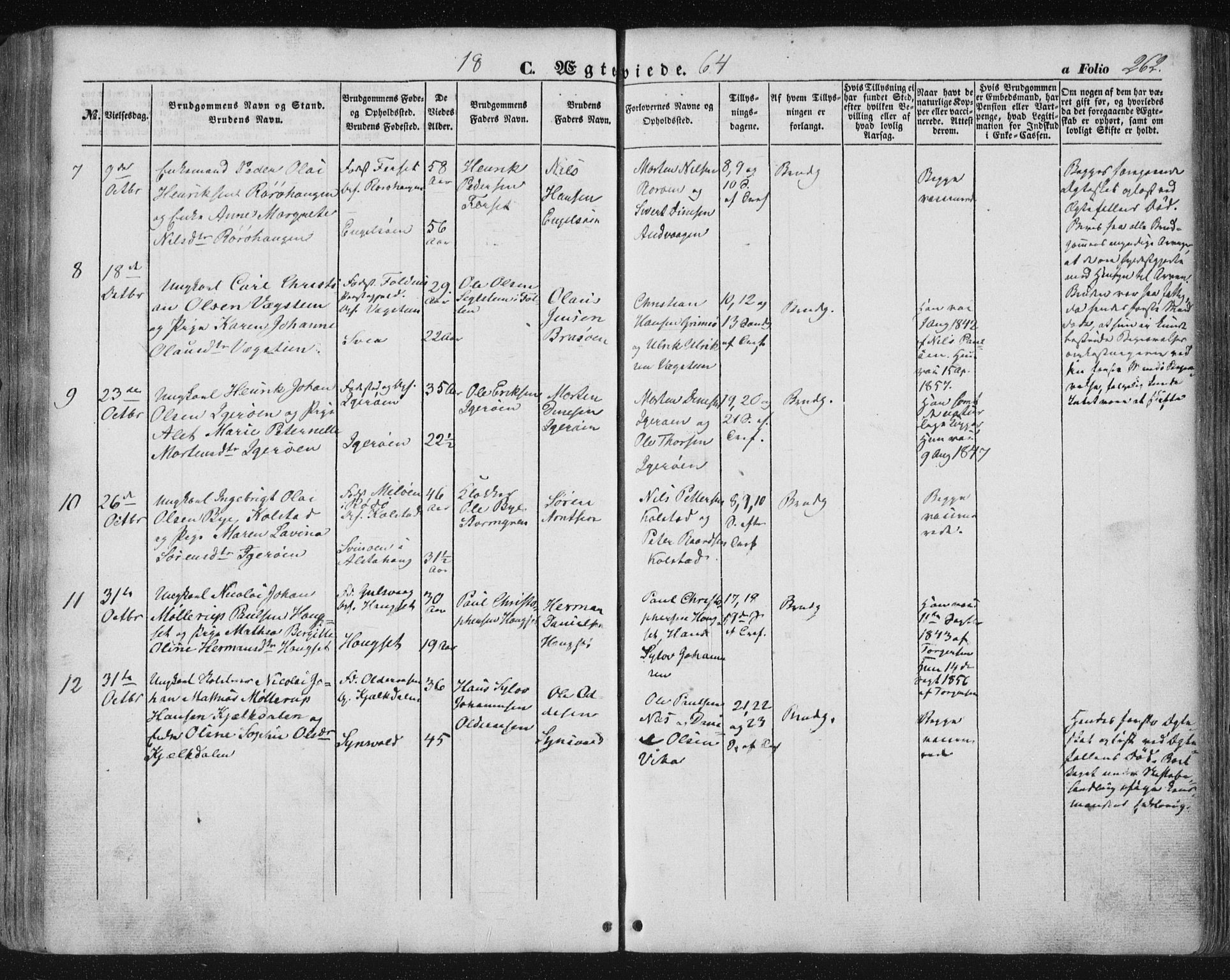 Ministerialprotokoller, klokkerbøker og fødselsregistre - Nordland, AV/SAT-A-1459/816/L0240: Parish register (official) no. 816A06, 1846-1870, p. 262