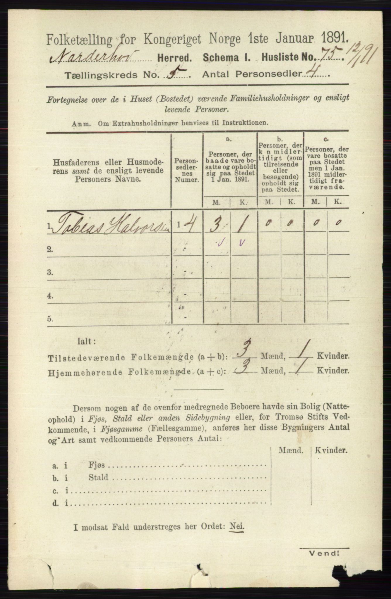 RA, 1891 census for 0613 Norderhov, 1891, p. 3515