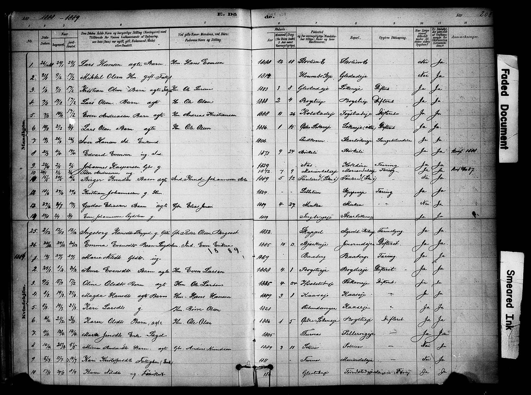 Ringsaker prestekontor, SAH/PREST-014/K/Ka/L0014: Parish register (official) no. 14, 1879-1890, p. 208