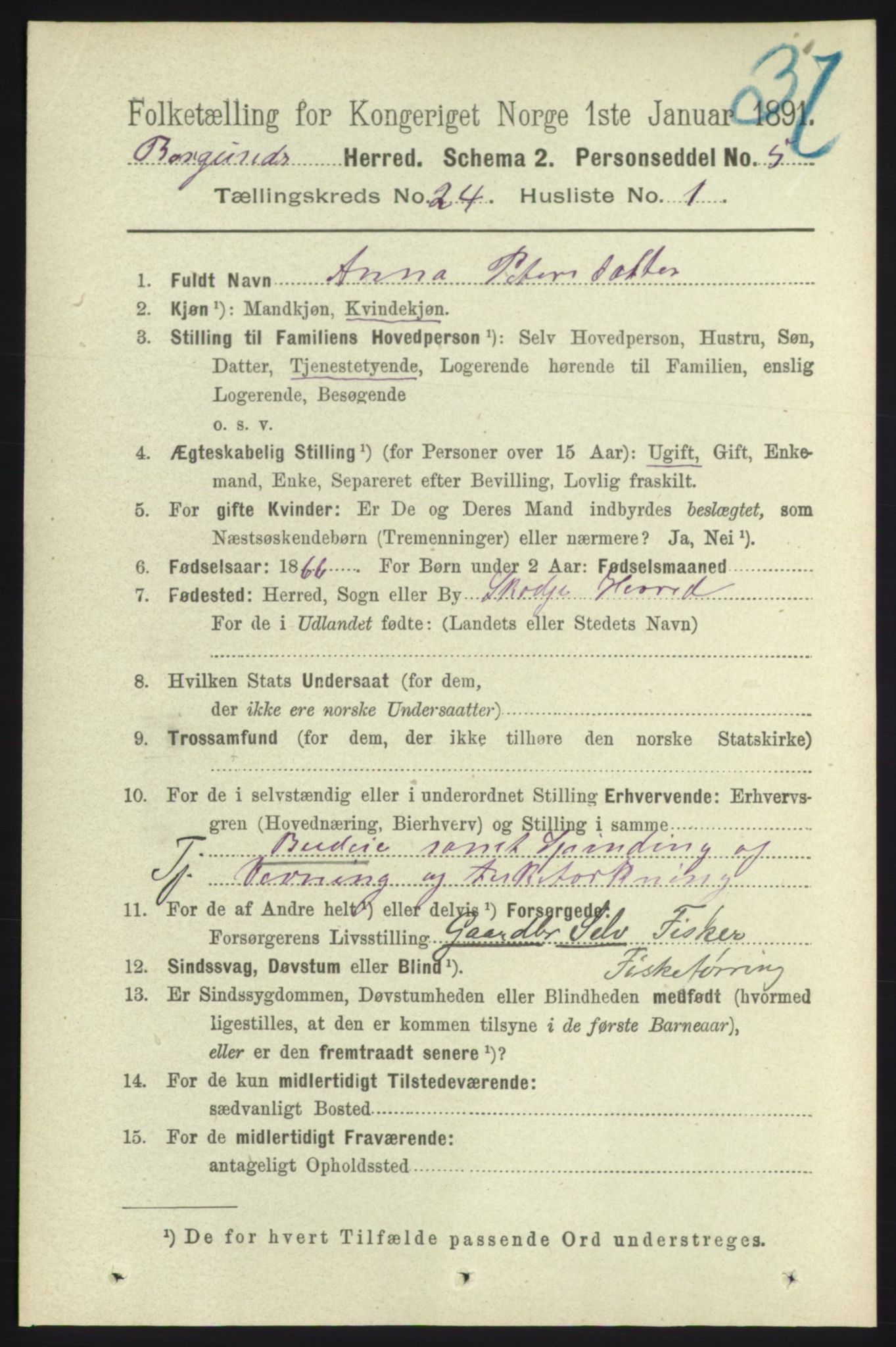 RA, 1891 census for 1531 Borgund, 1891, p. 7106