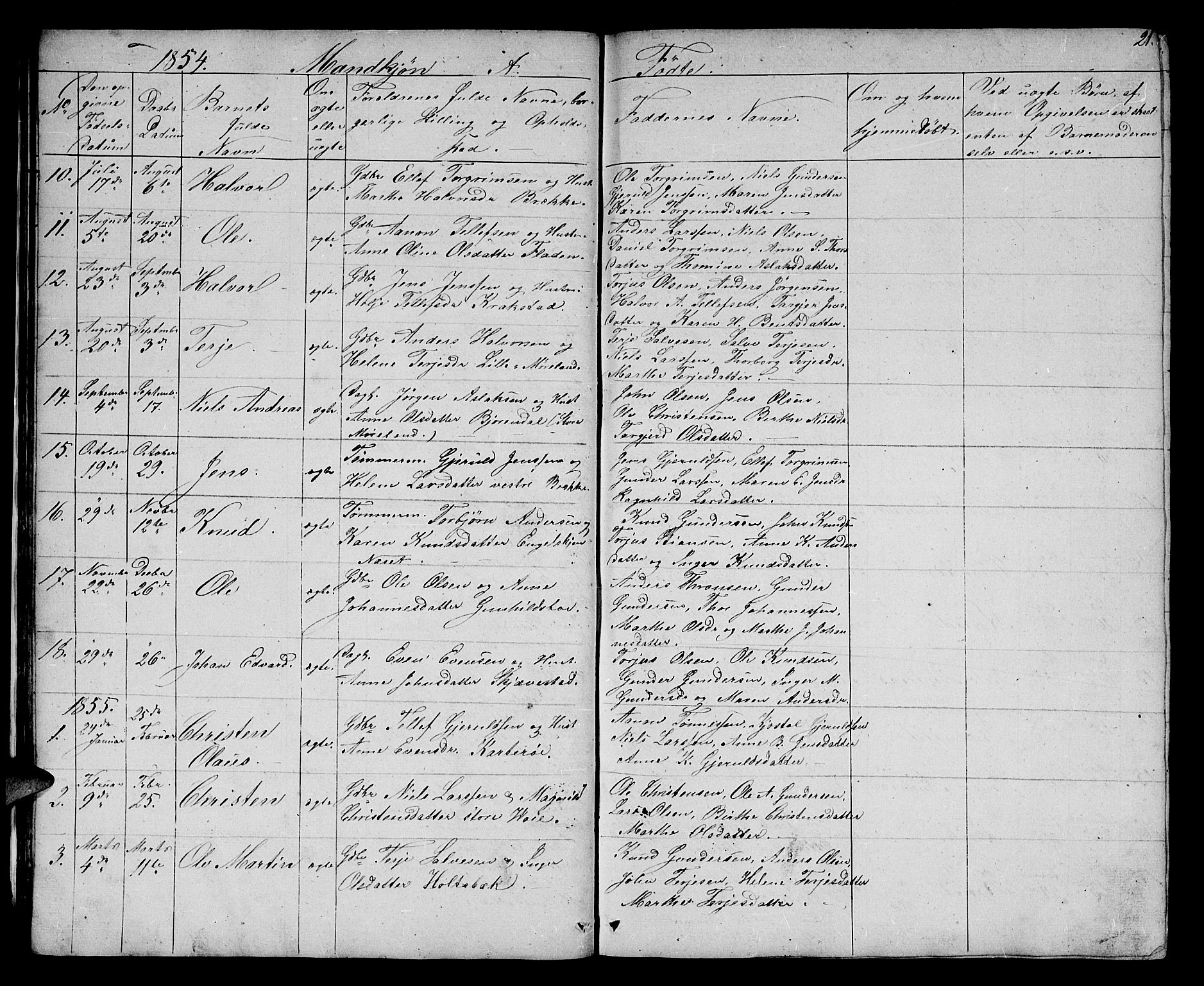 Austre Moland sokneprestkontor, AV/SAK-1111-0001/F/Fb/Fba/L0001: Parish register (copy) no. B 1, 1842-1868, p. 21