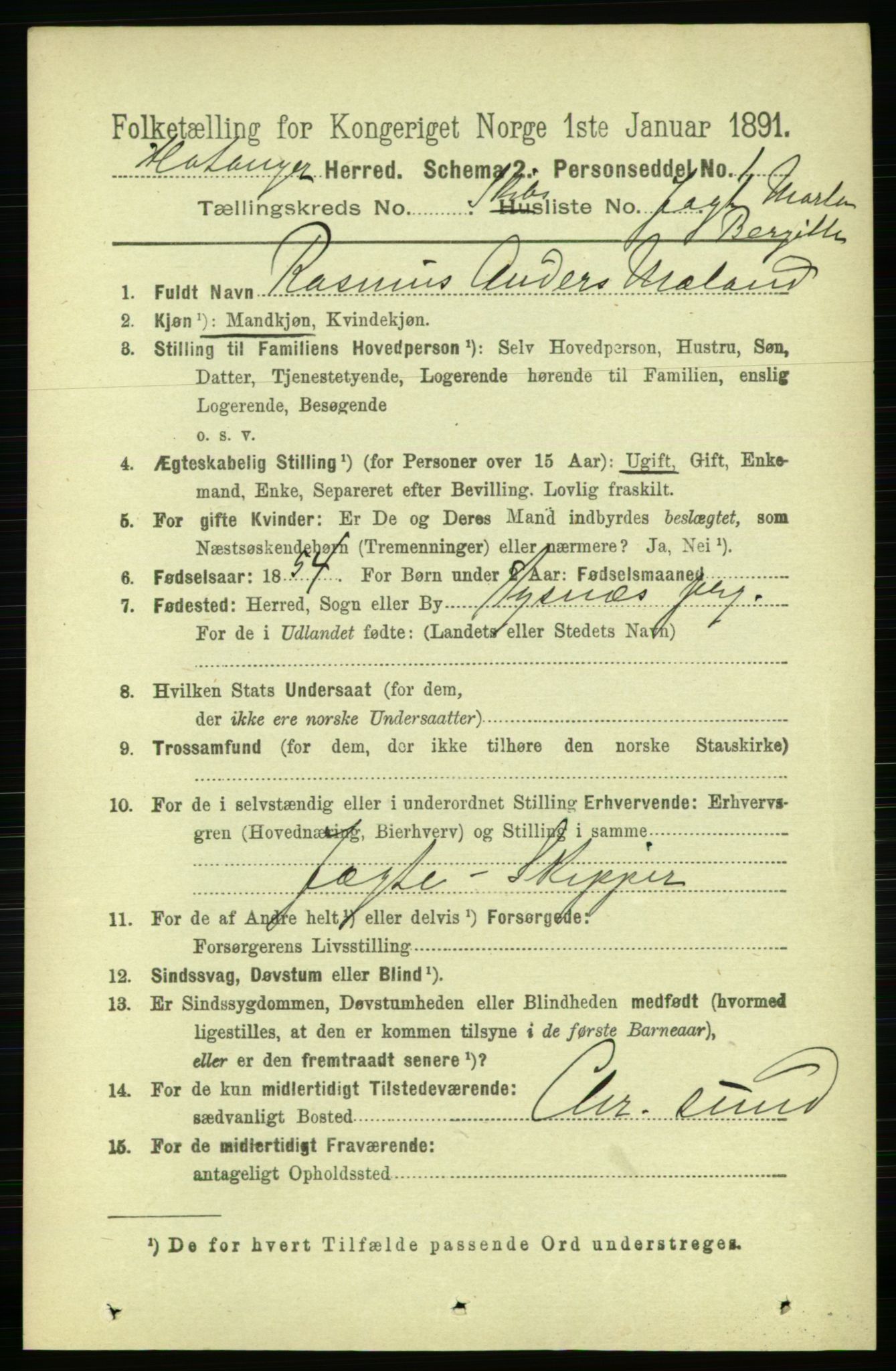 RA, 1891 census for 1749 Flatanger, 1891, p. 2207