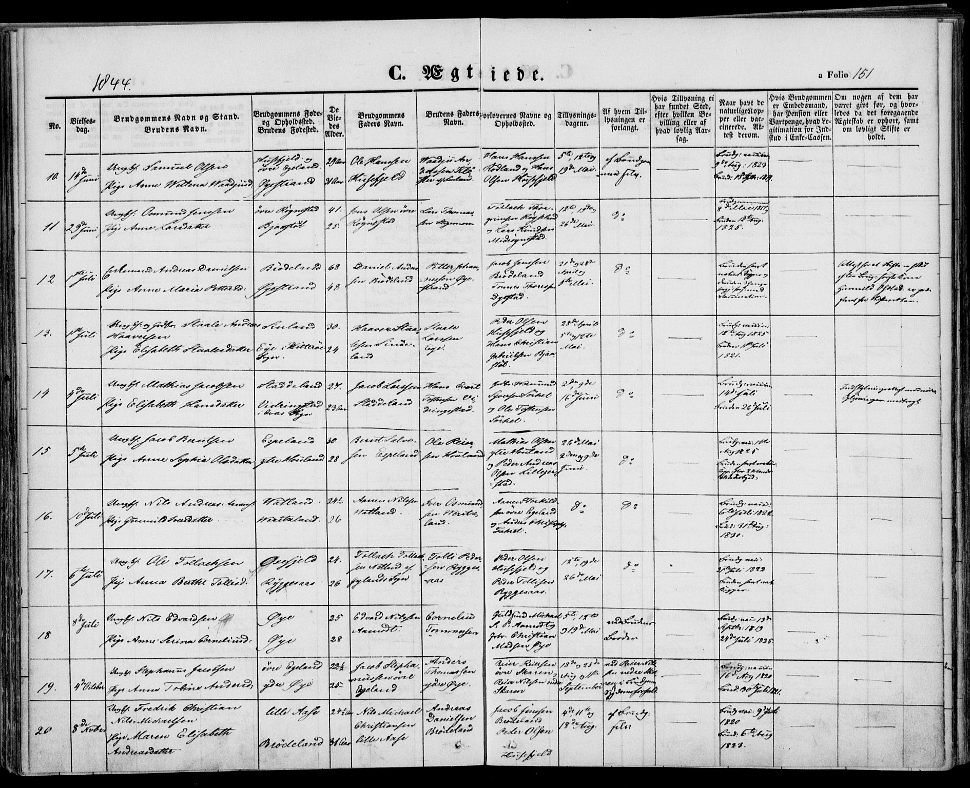 Kvinesdal sokneprestkontor, AV/SAK-1111-0026/F/Fa/Fab/L0005: Parish register (official) no. A 5, 1844-1857, p. 151