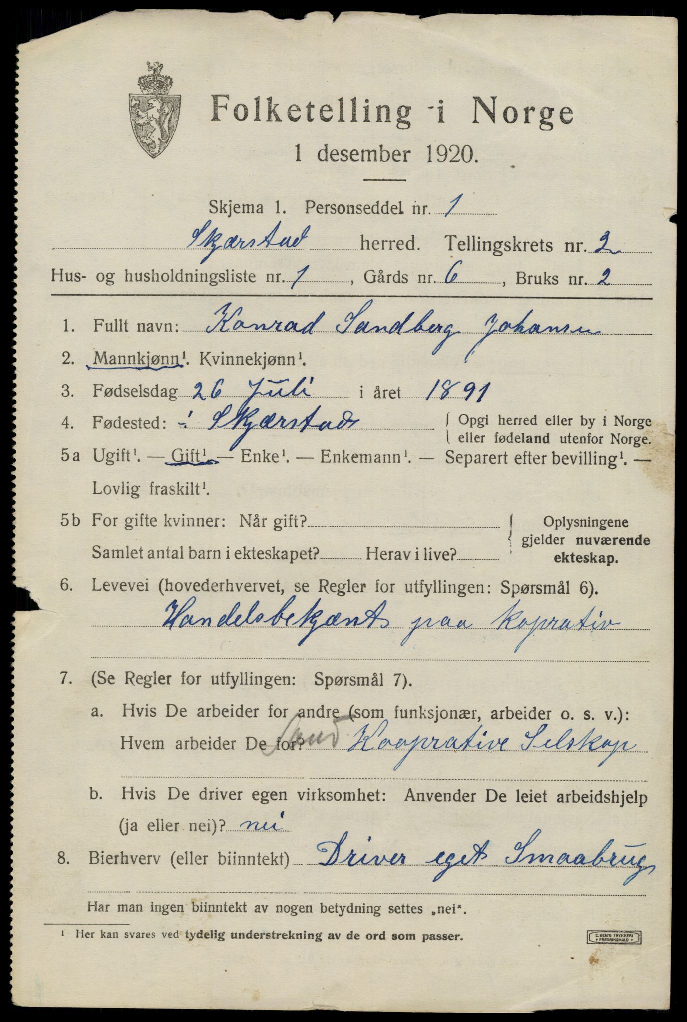 SAT, 1920 census for Skjerstad, 1920, p. 923