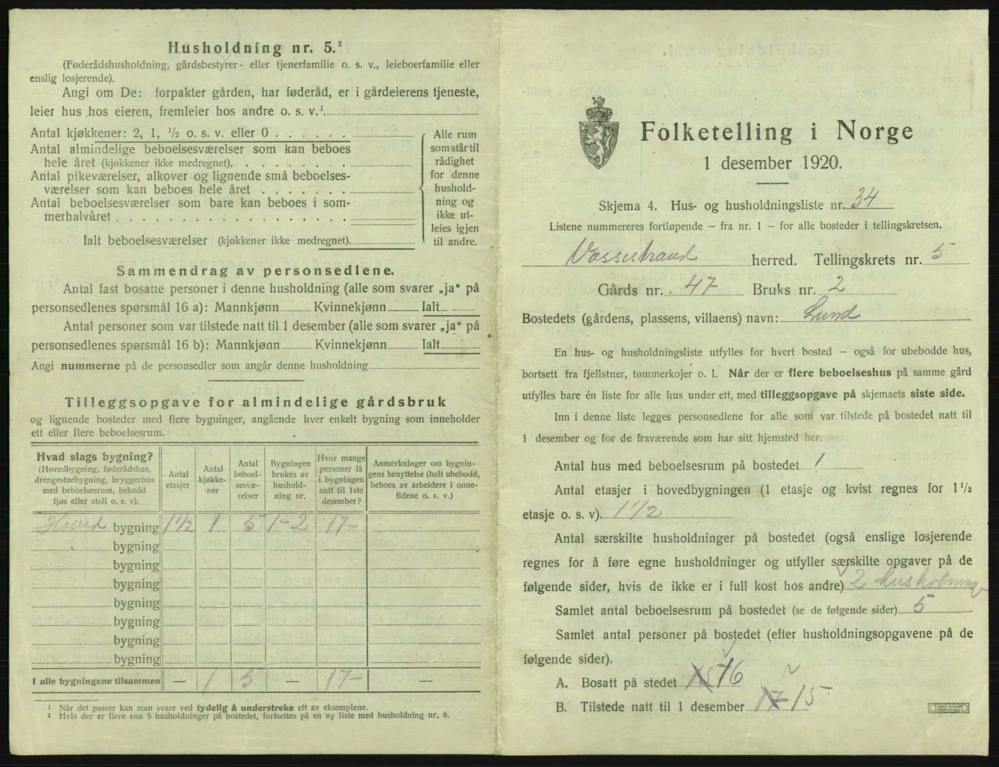 SAB, 1920 census for Vossestrand, 1920, p. 410