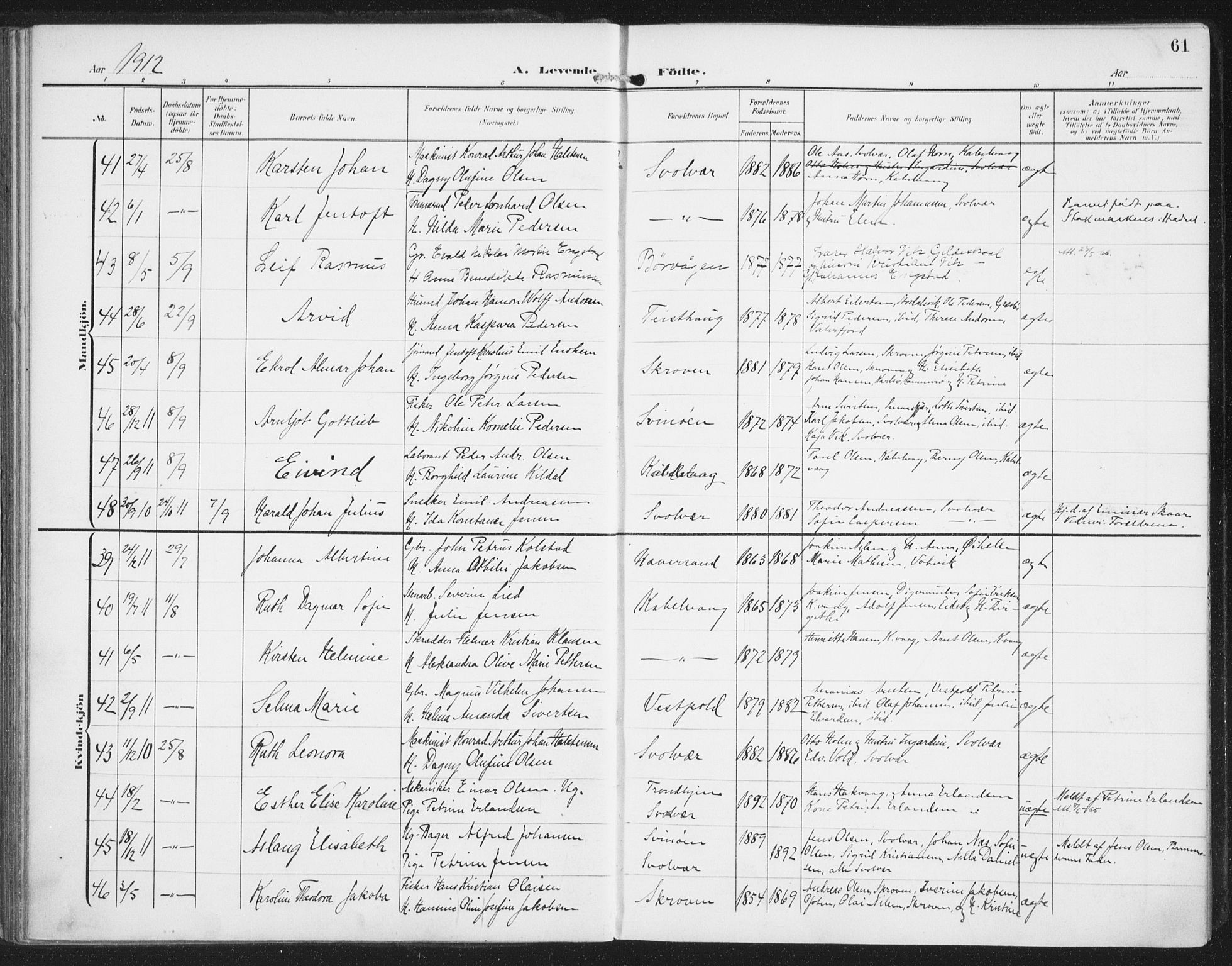 Ministerialprotokoller, klokkerbøker og fødselsregistre - Nordland, SAT/A-1459/874/L1063: Parish register (official) no. 874A07, 1907-1915, p. 61