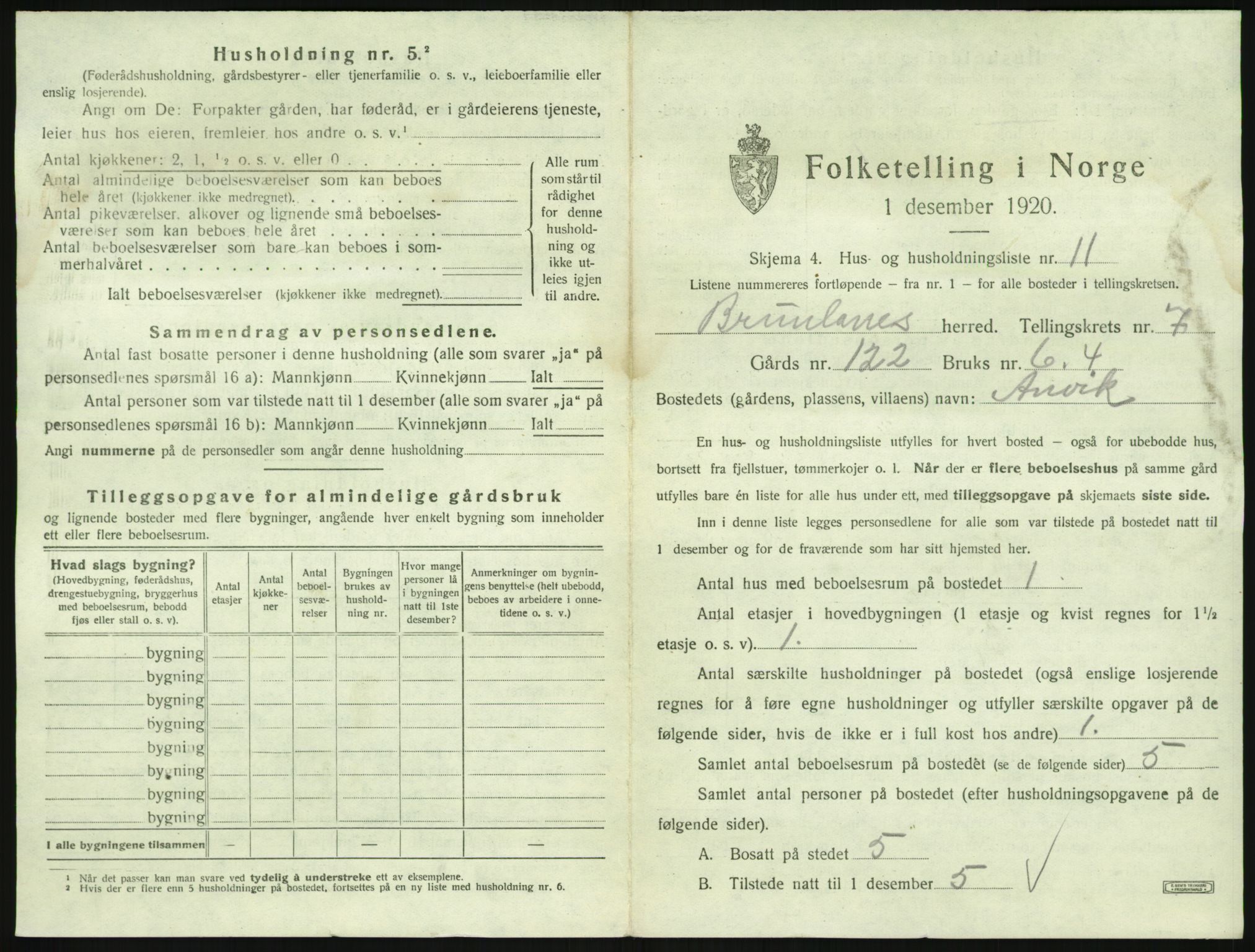 SAKO, 1920 census for Brunlanes, 1920, p. 943