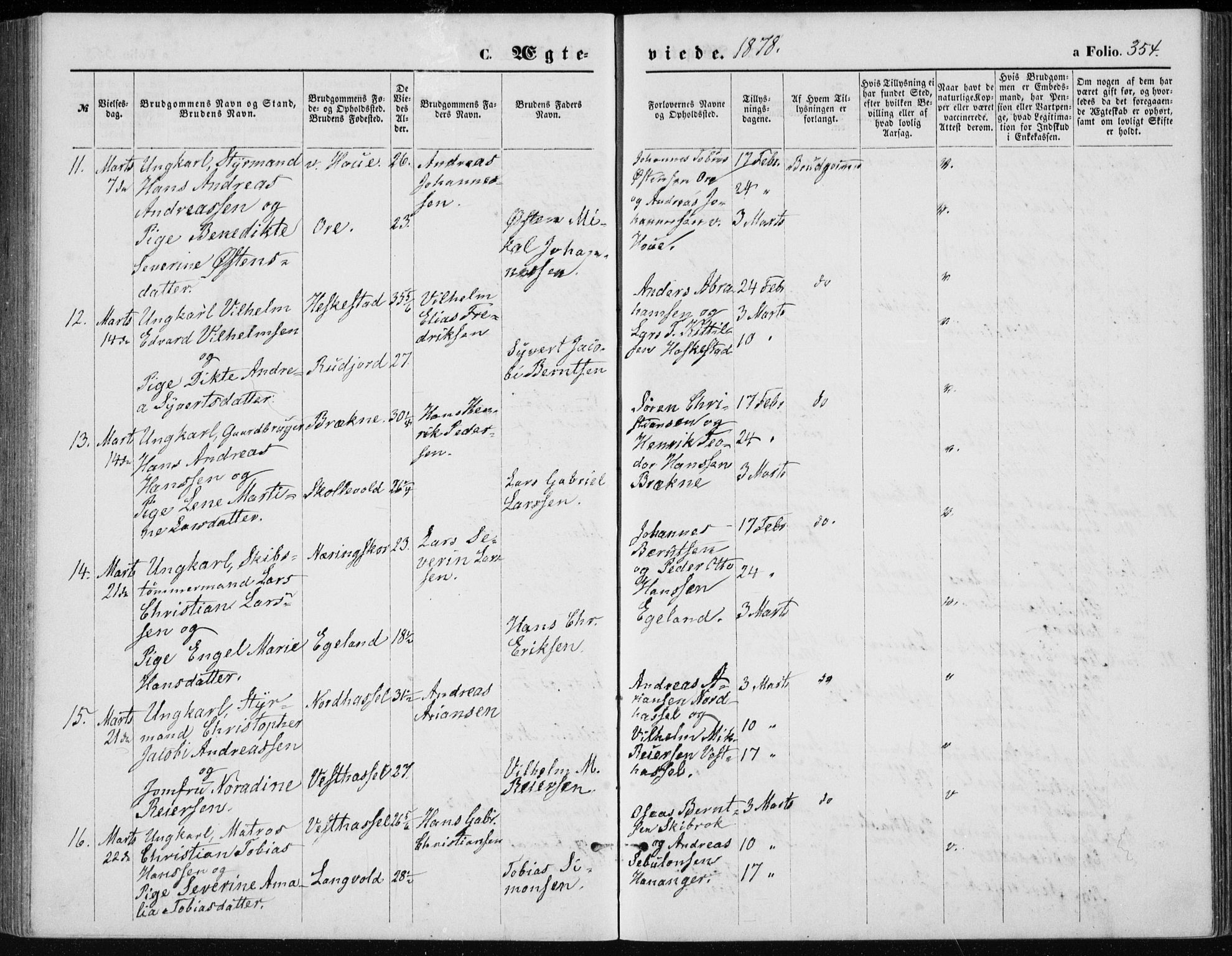 Lista sokneprestkontor, AV/SAK-1111-0027/F/Fb/L0004: Parish register (copy) no. B 4, 1877-1891, p. 354