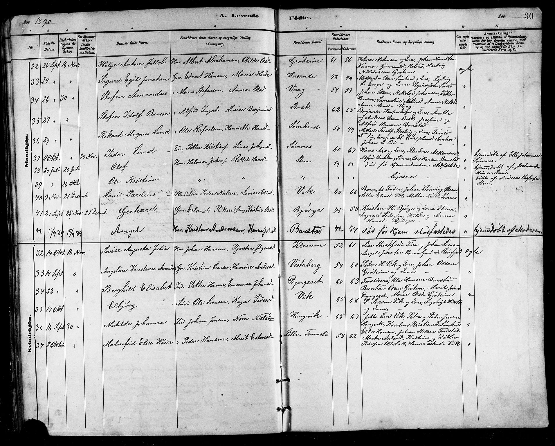 Ministerialprotokoller, klokkerbøker og fødselsregistre - Nordland, SAT/A-1459/812/L0188: Parish register (copy) no. 812C06, 1884-1912, p. 30