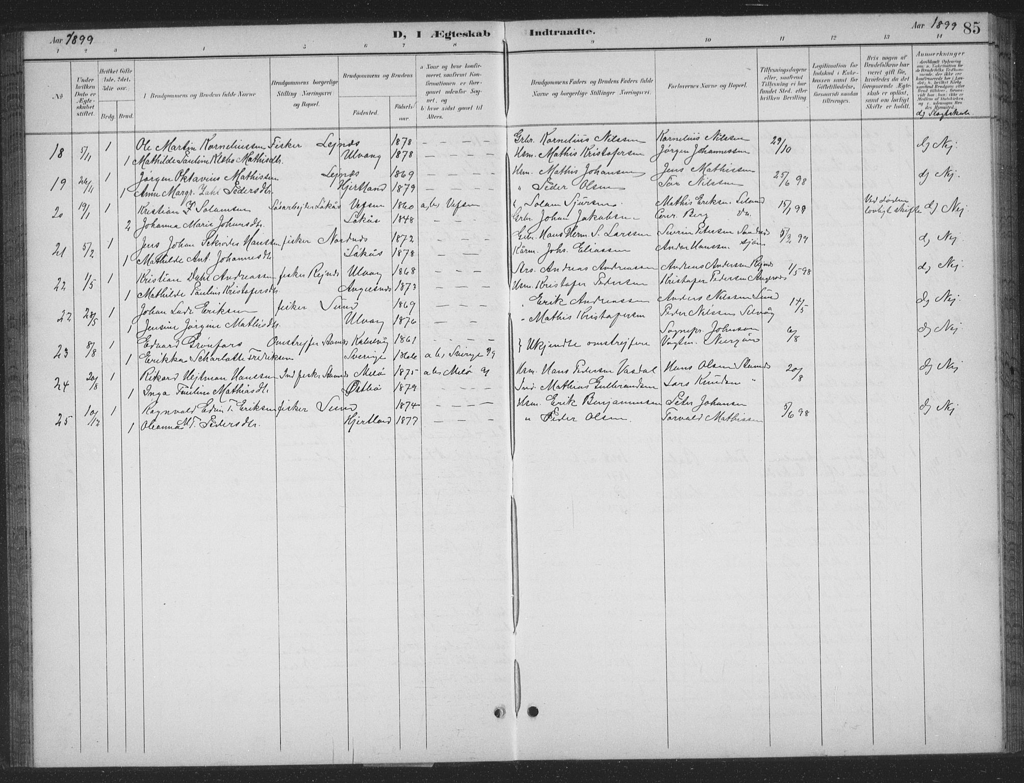 Ministerialprotokoller, klokkerbøker og fødselsregistre - Nordland, AV/SAT-A-1459/831/L0479: Parish register (copy) no. 831C06, 1897-1936, p. 85