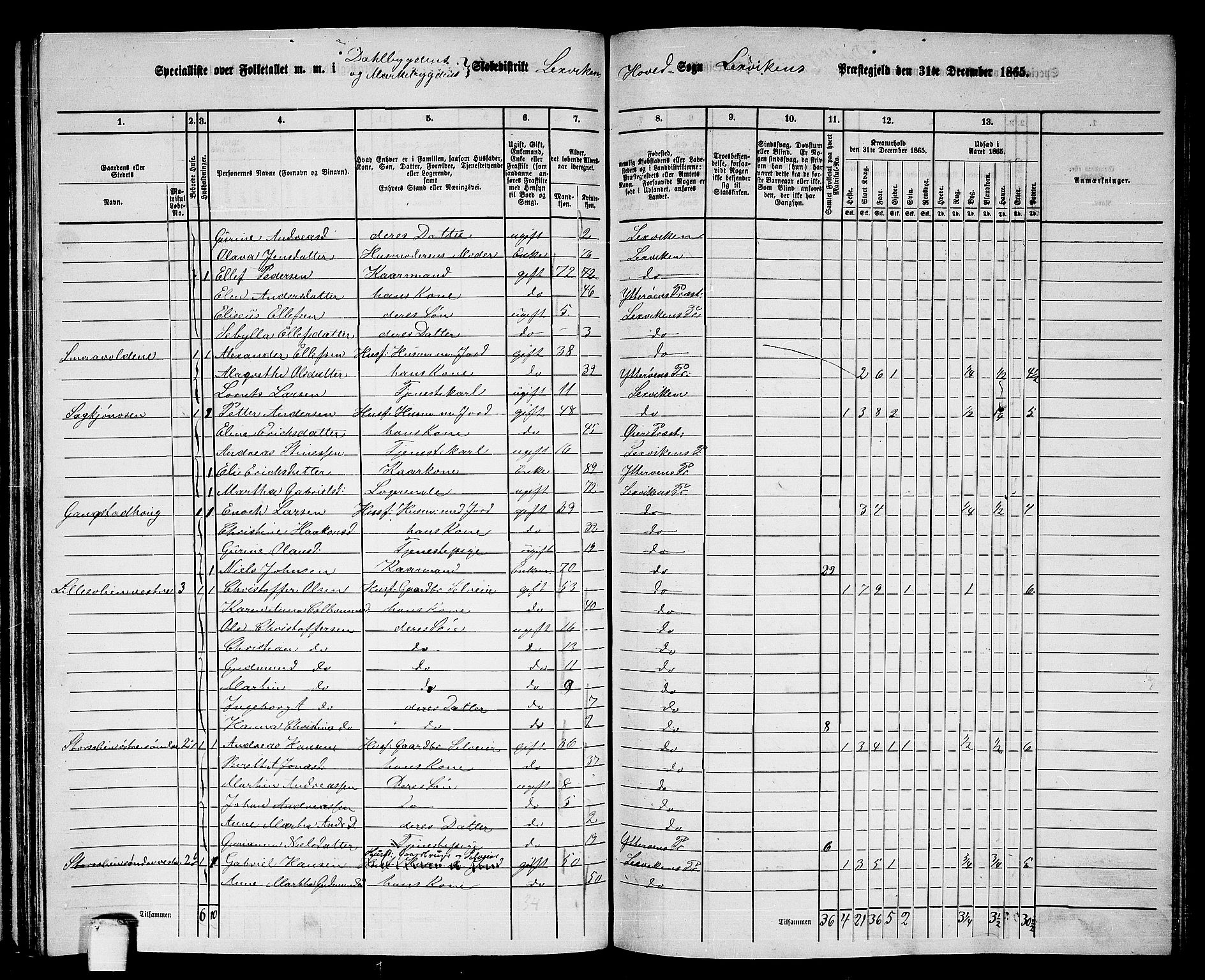 RA, 1865 census for Leksvik, 1865, p. 115