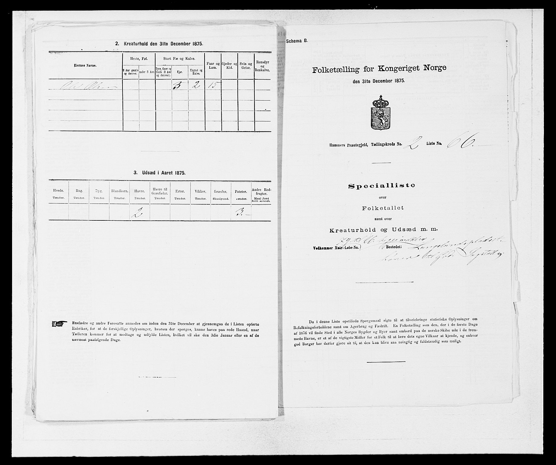 SAB, 1875 census for 1254P Hamre, 1875, p. 303