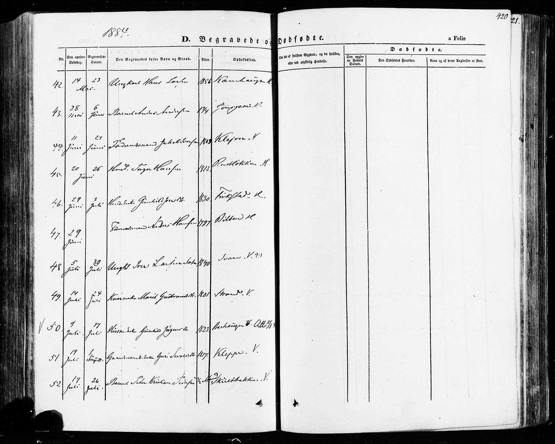 Vågå prestekontor, AV/SAH-PREST-076/H/Ha/Haa/L0007: Parish register (official) no. 7 /1, 1872-1886, p. 420