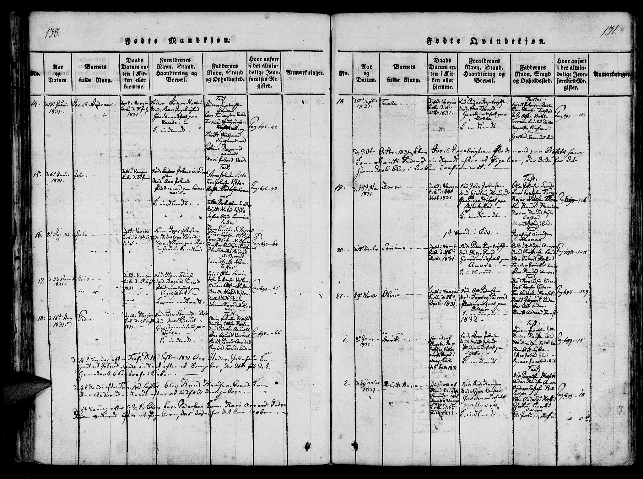 Ministerialprotokoller, klokkerbøker og fødselsregistre - Møre og Romsdal, AV/SAT-A-1454/565/L0747: Parish register (official) no. 565A01, 1817-1844, p. 130-131