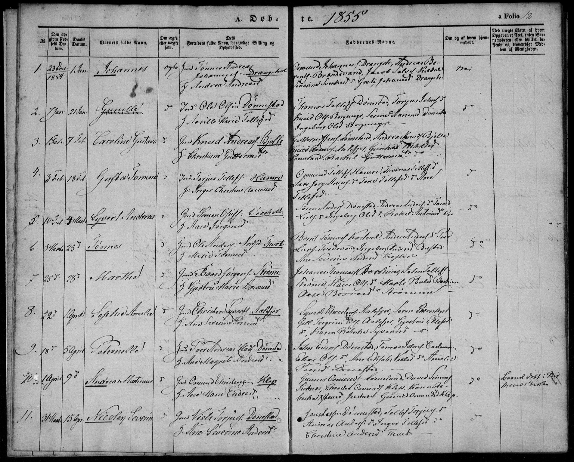 Tveit sokneprestkontor, AV/SAK-1111-0043/F/Fa/L0005: Parish register (official) no. A 5, 1853-1871, p. 12