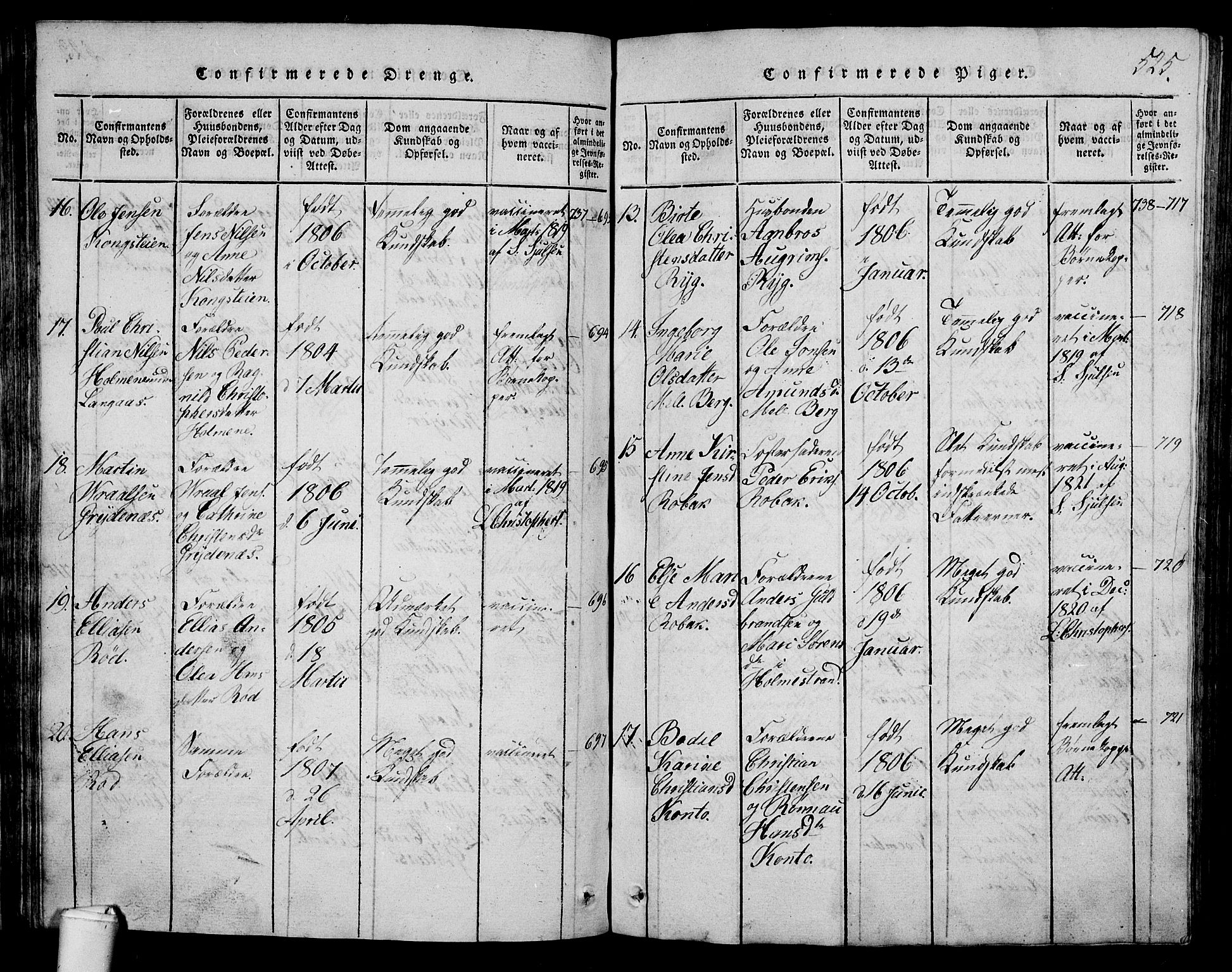 Våle kirkebøker, AV/SAKO-A-334/G/Ga/L0001: Parish register (copy) no. I 1, 1814-1824, p. 524-525