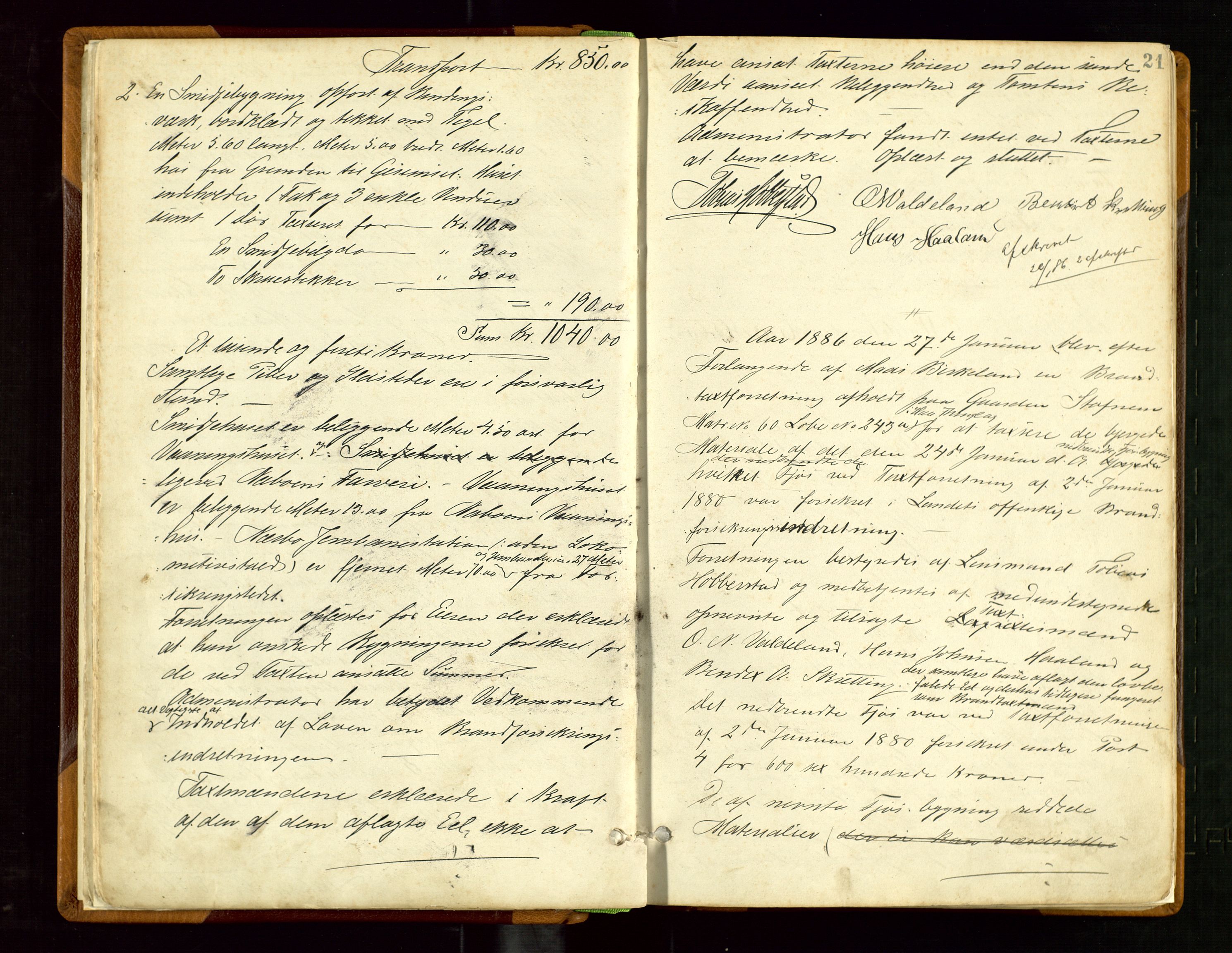 Hå lensmannskontor, AV/SAST-A-100456/Goa/L0002: Takstprotokoll, 1883-1919, p. 20b-21a