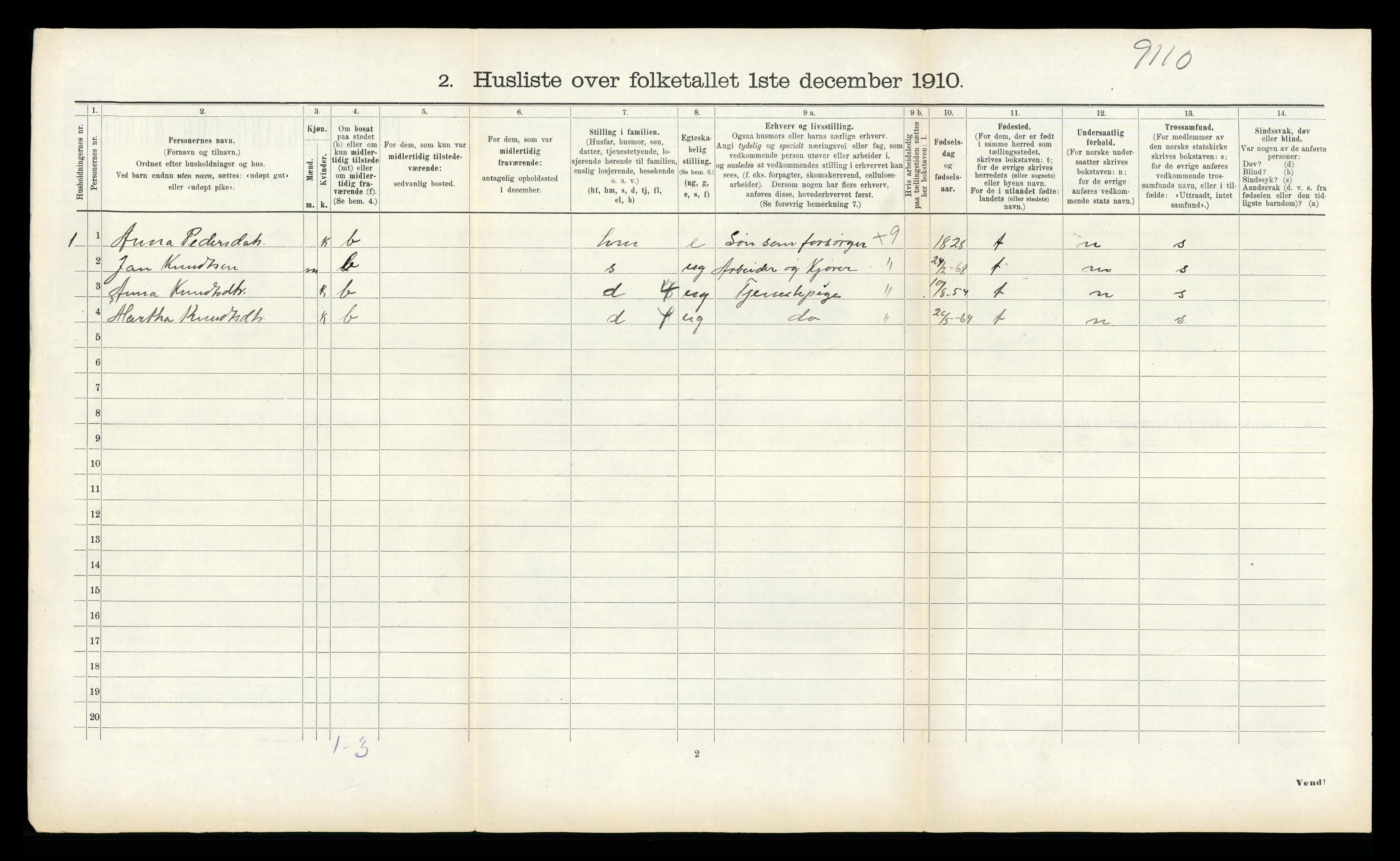 RA, 1910 census for Lærdal, 1910, p. 225