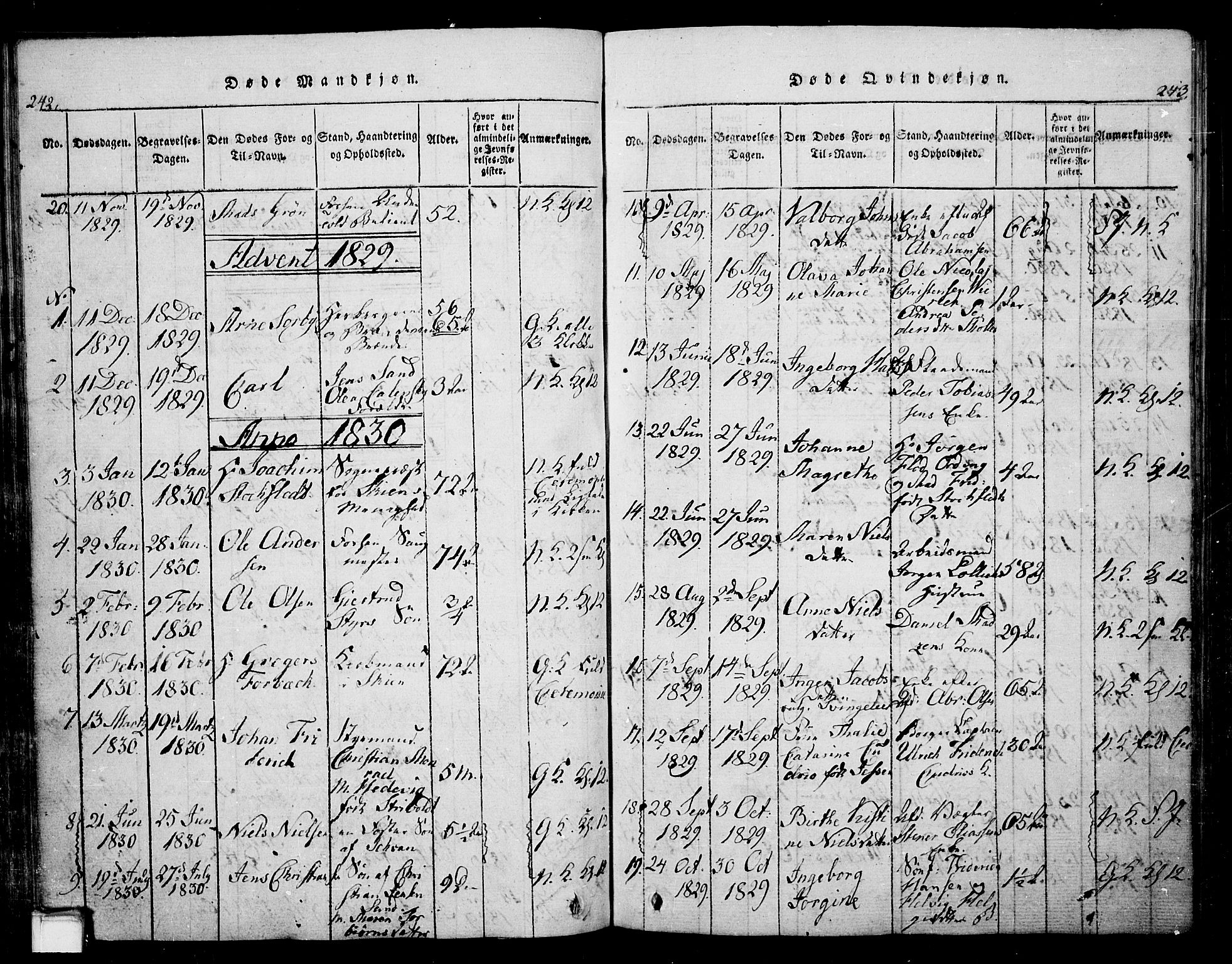 Skien kirkebøker, SAKO/A-302/G/Ga/L0002: Parish register (copy) no. 2, 1814-1842, p. 242-243