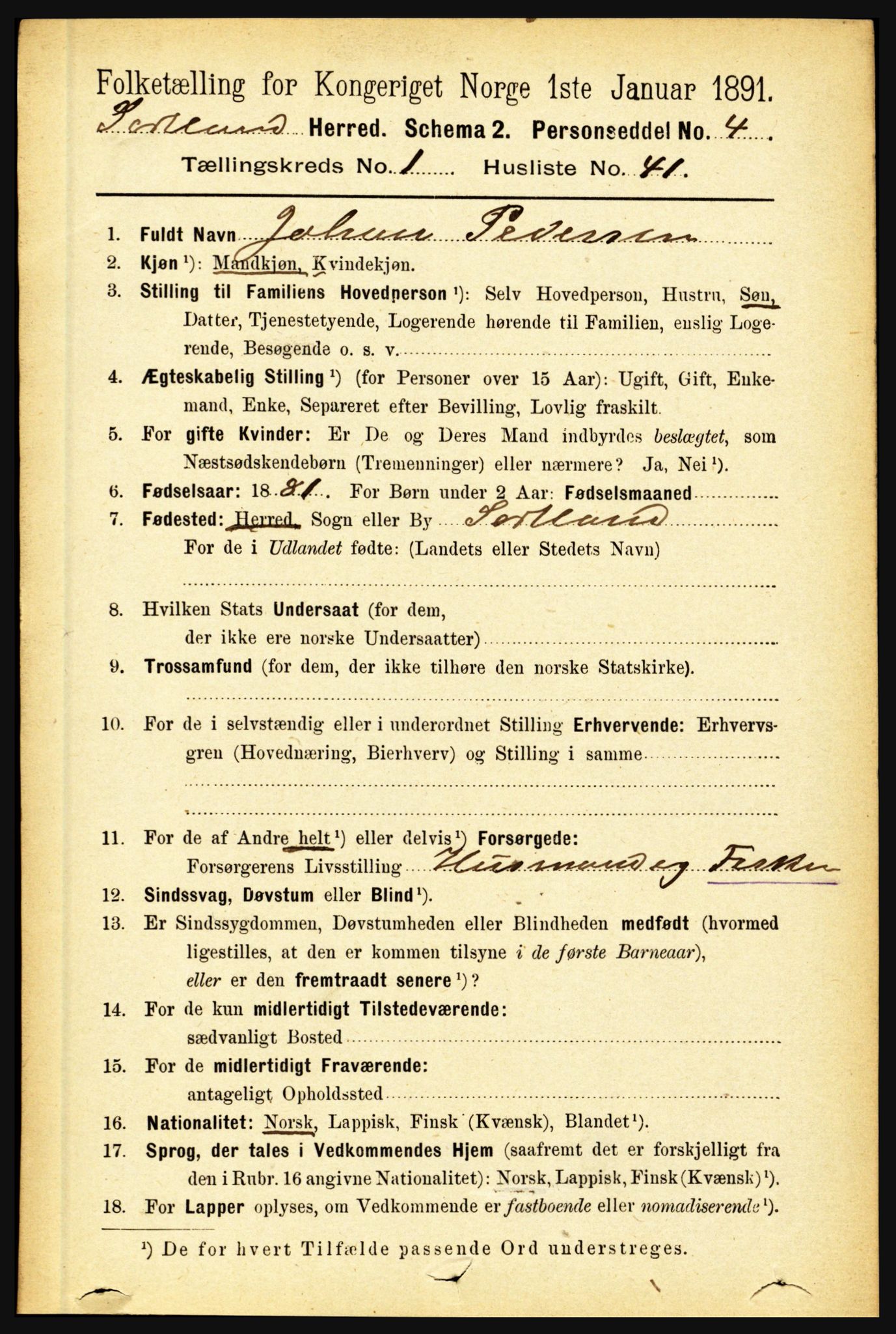 RA, 1891 census for 1870 Sortland, 1891, p. 369