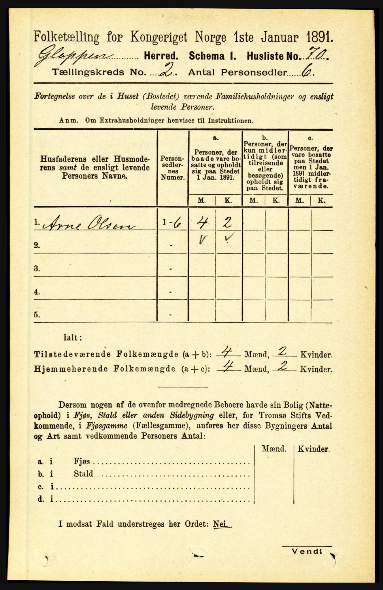 RA, 1891 census for 1445 Gloppen, 1891, p. 621