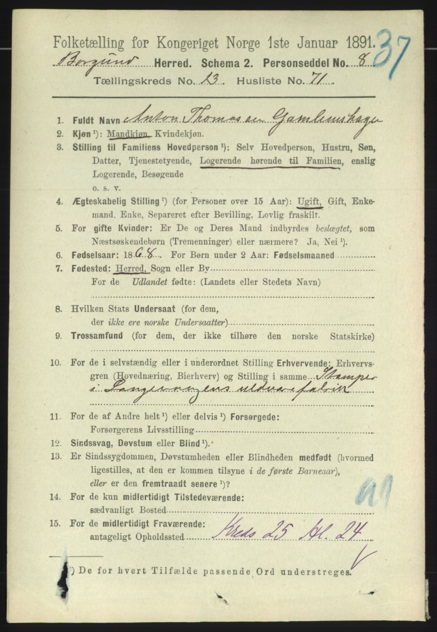 RA, 1891 census for 1531 Borgund, 1891, p. 4019