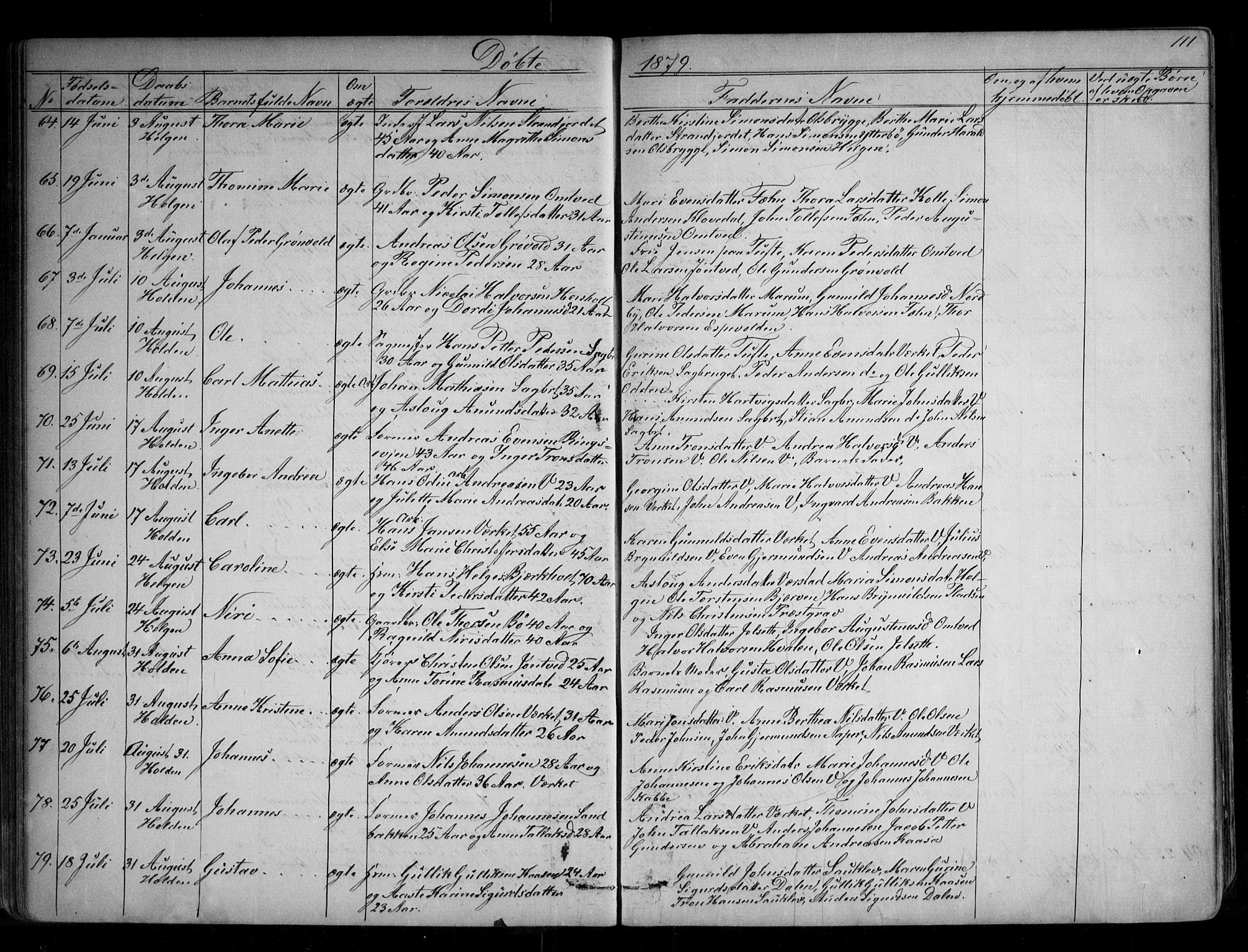 Holla kirkebøker, AV/SAKO-A-272/G/Ga/L0004: Parish register (copy) no. I 4, 1867-1890, p. 111