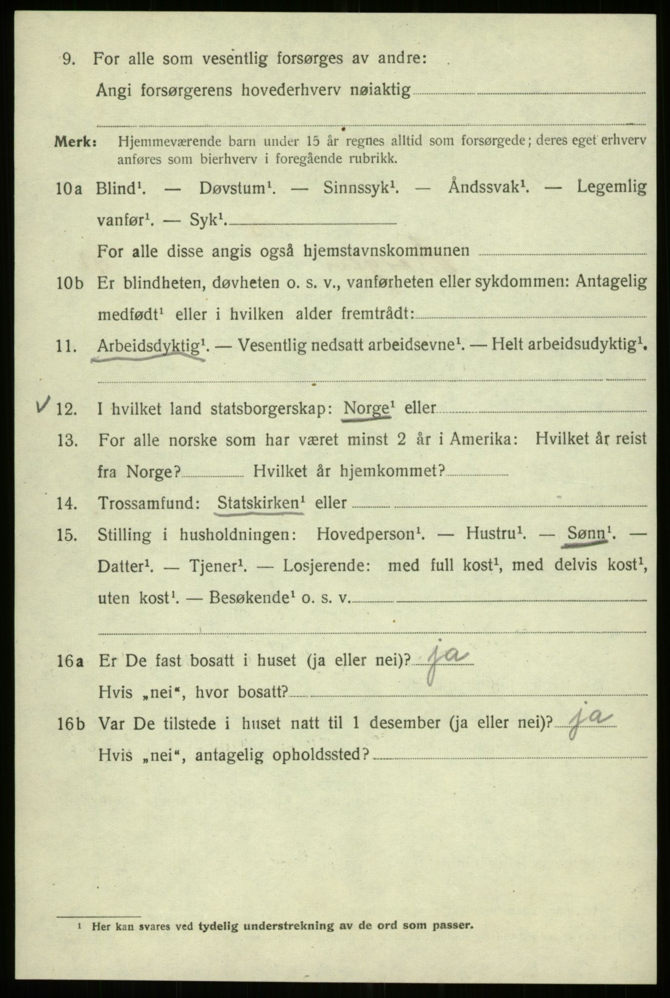 SAB, 1920 census for Bergen, 1920, p. 110410