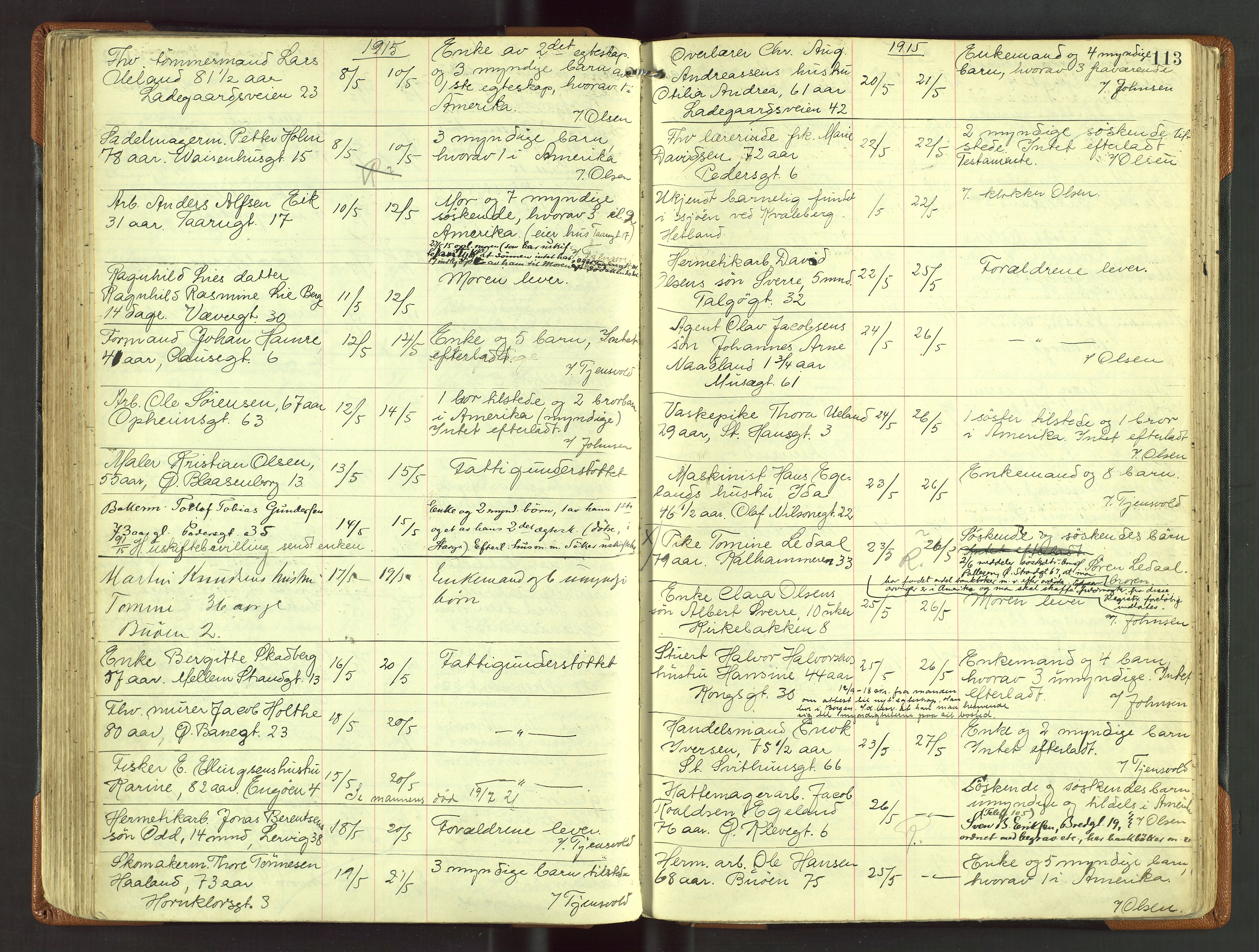 Stavanger skifteforvalter, AV/SAST-A-101412/001/5/52/52B/L0004: Dødsfallsprotokoll, 1910-1918, p. 113